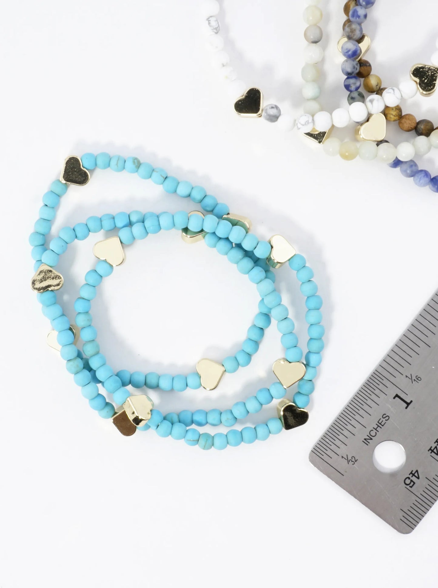 3PC-Set Semiprecious Hearts Stretch Bracelets