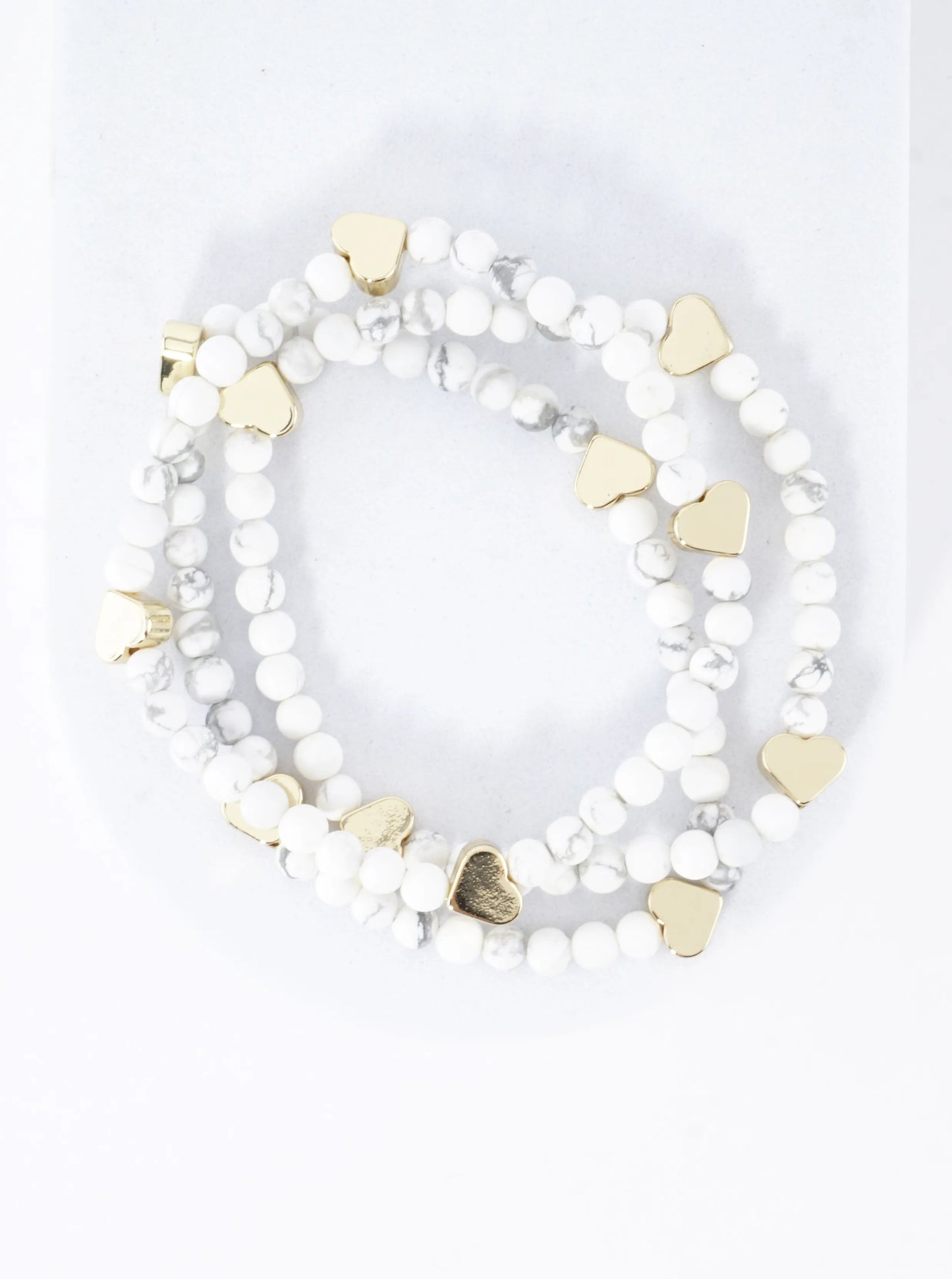 3PC-Set Semiprecious Hearts Stretch Bracelets