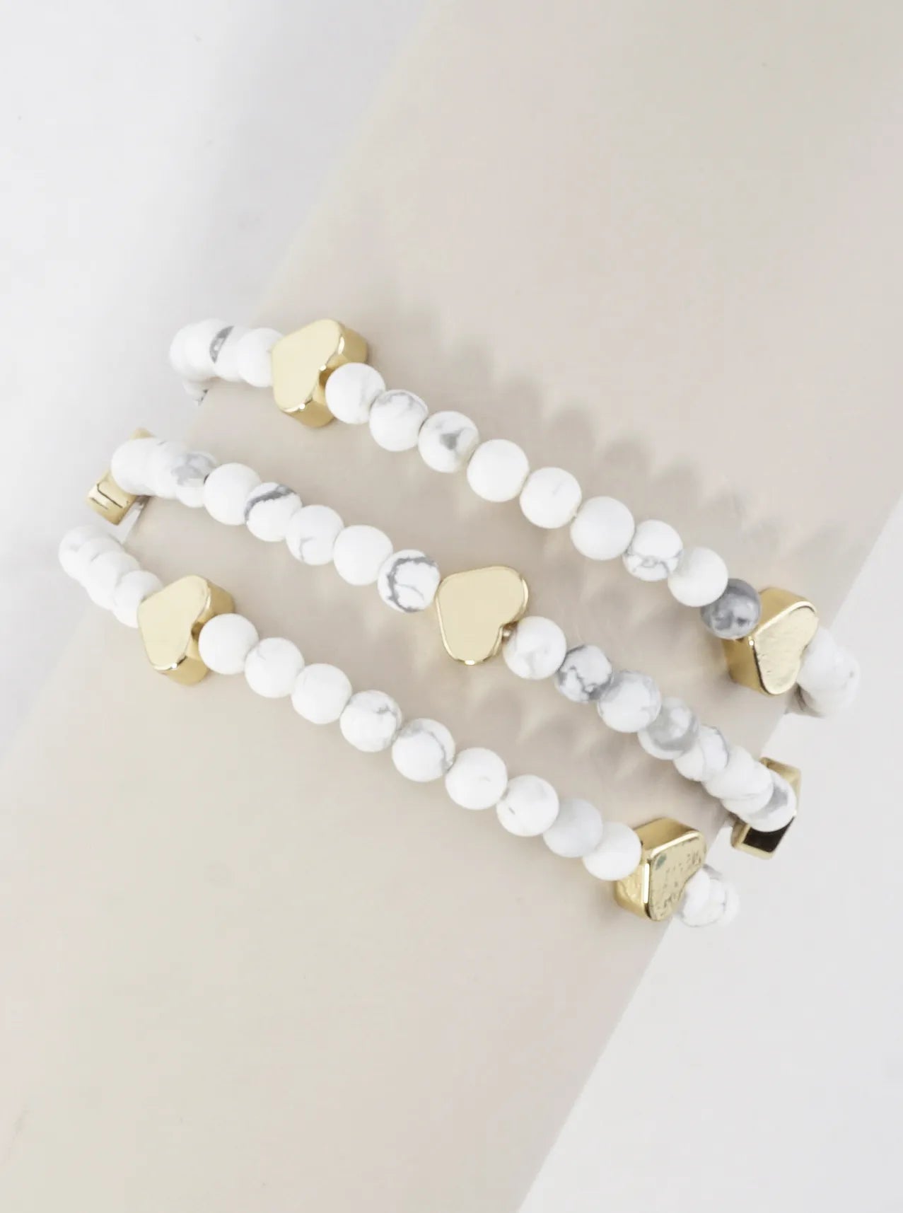 3PC-Set Semiprecious Hearts Stretch Bracelets