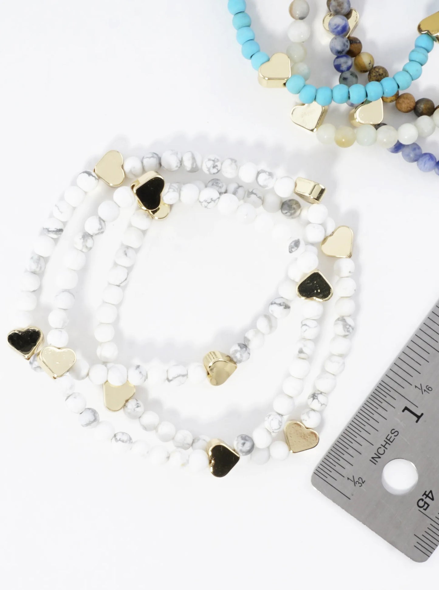 3PC-Set Semiprecious Hearts Stretch Bracelets