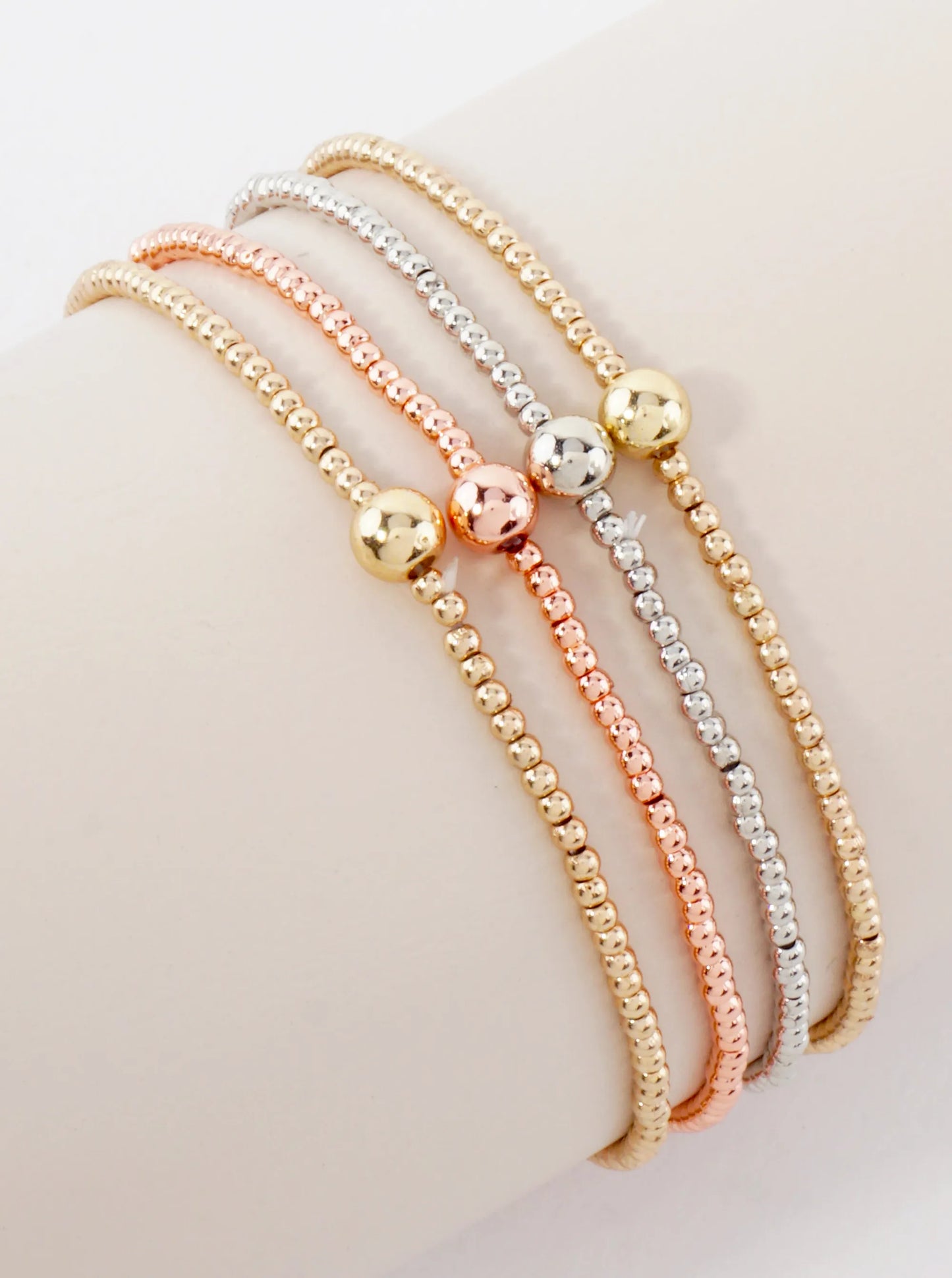3PC-Set Skinny Metallic Glass Beads Stackable Stretch Bracelets