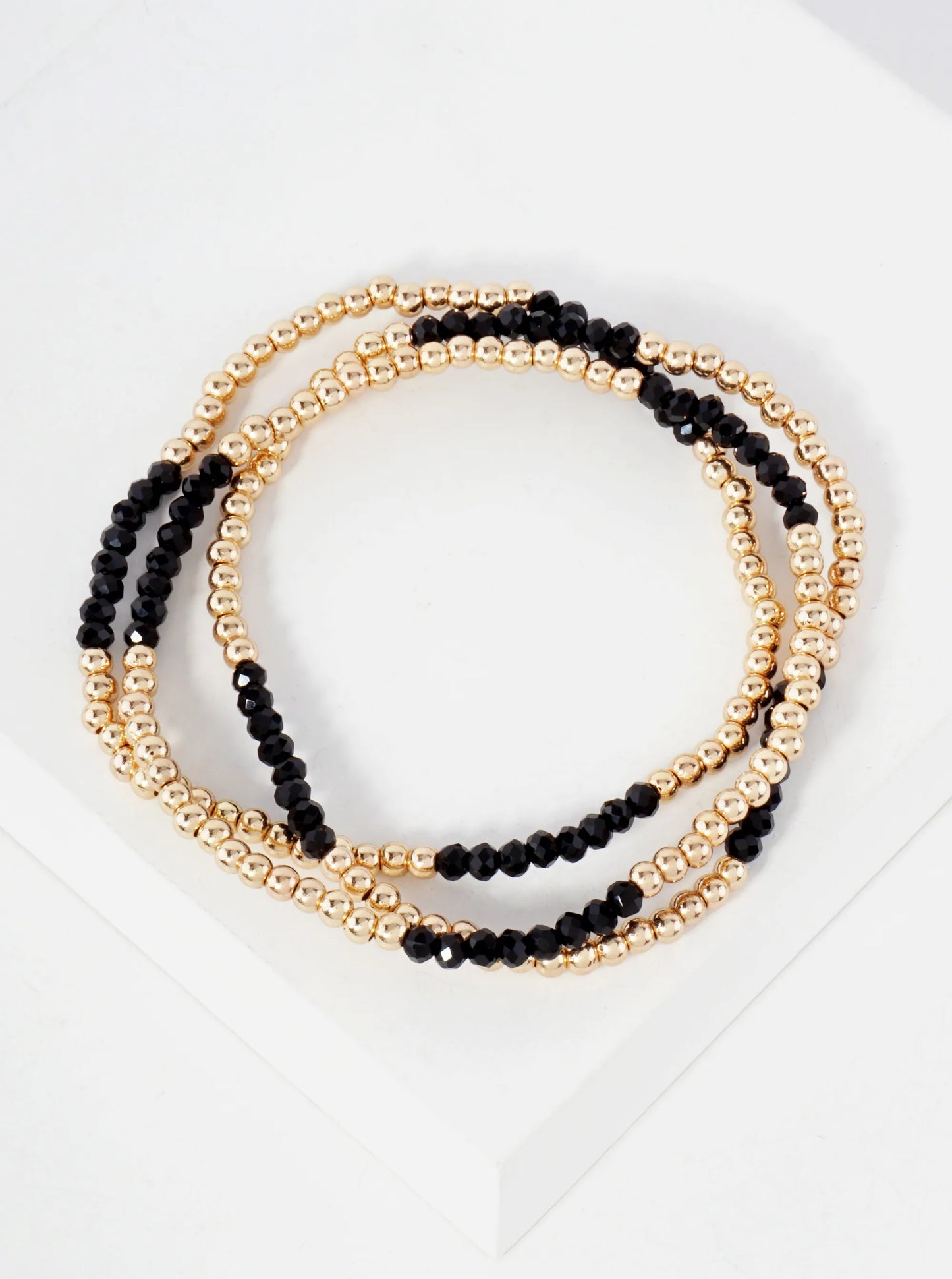 3PC-Set Skinny Metallic Glass Beads Stackable Stretch Bracelets