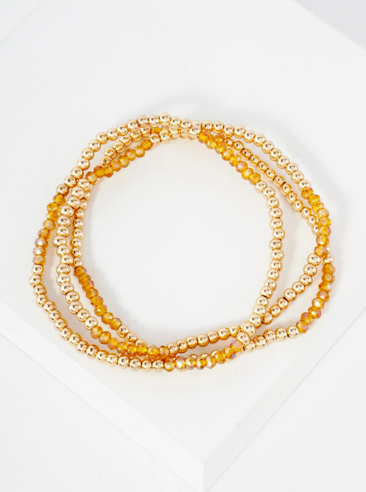 3PC-Set Skinny Metallic Glass Beads Stackable Stretch Bracelets