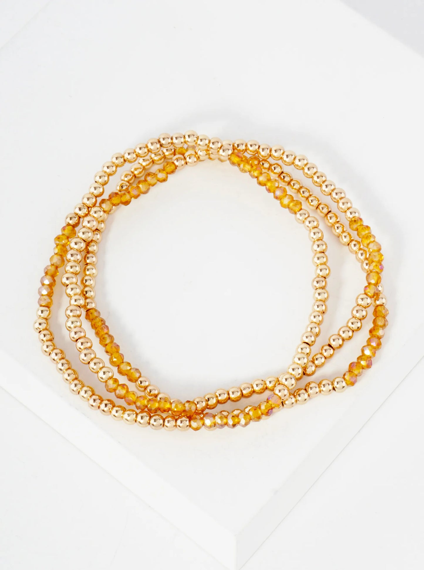 3PC-Set Skinny Metallic Glass Beads Stackable Stretch Bracelets