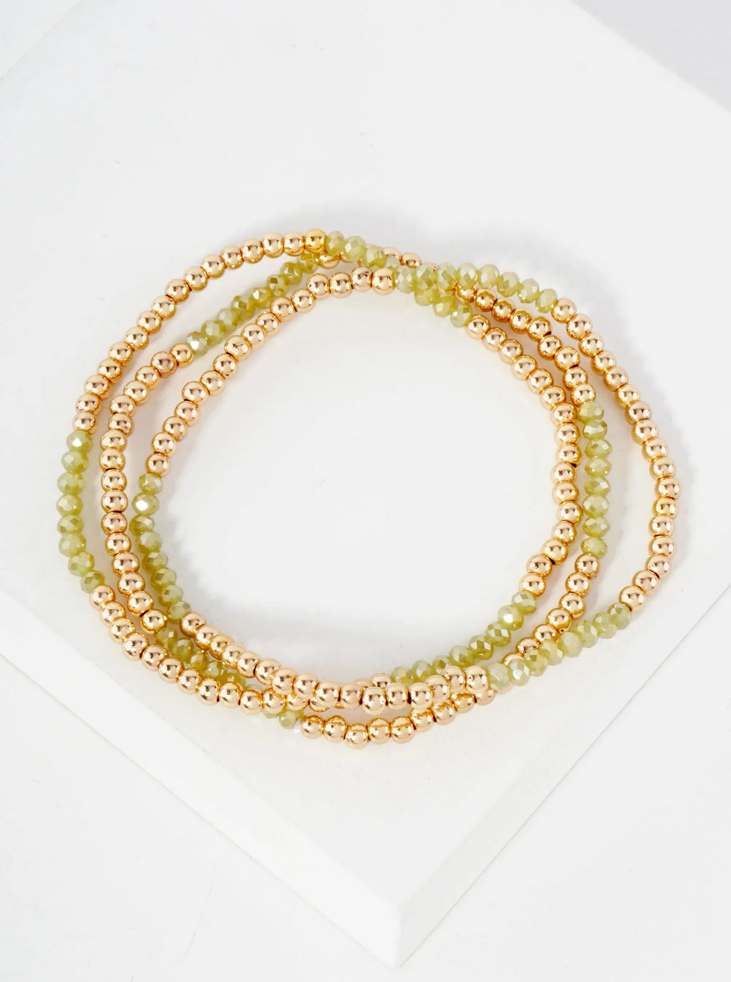 3PC-Set Skinny Metallic Glass Beads Stackable Stretch Bracelets