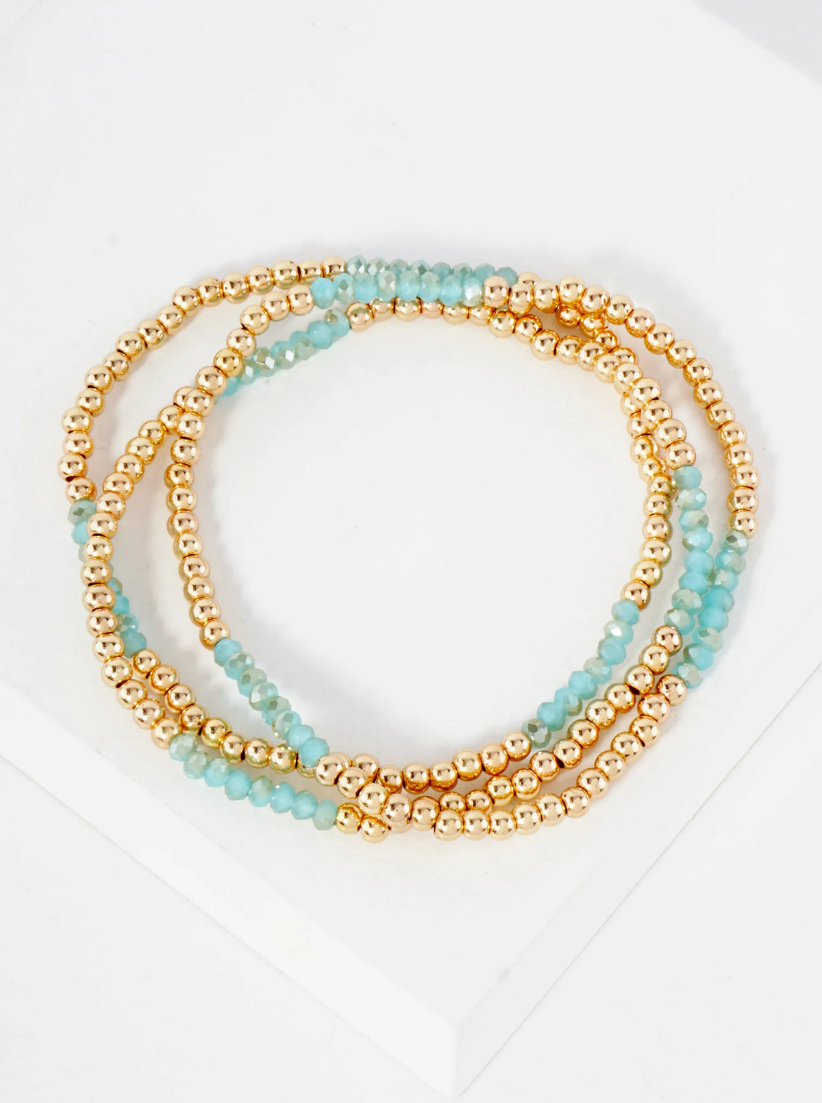 3PC-Set Skinny Metallic Glass Beads Stackable Stretch Bracelets