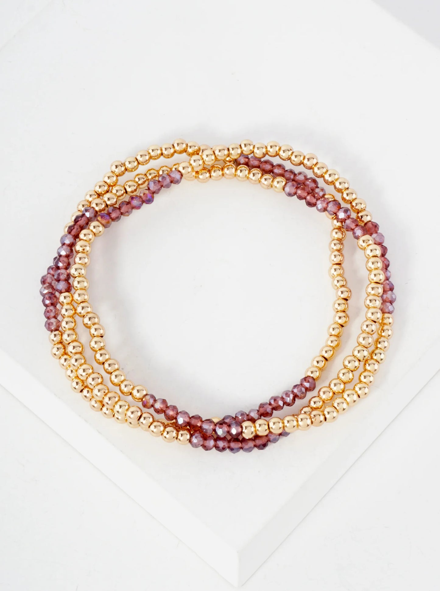 3PC-Set Skinny Metallic Glass Beads Stackable Stretch Bracelets