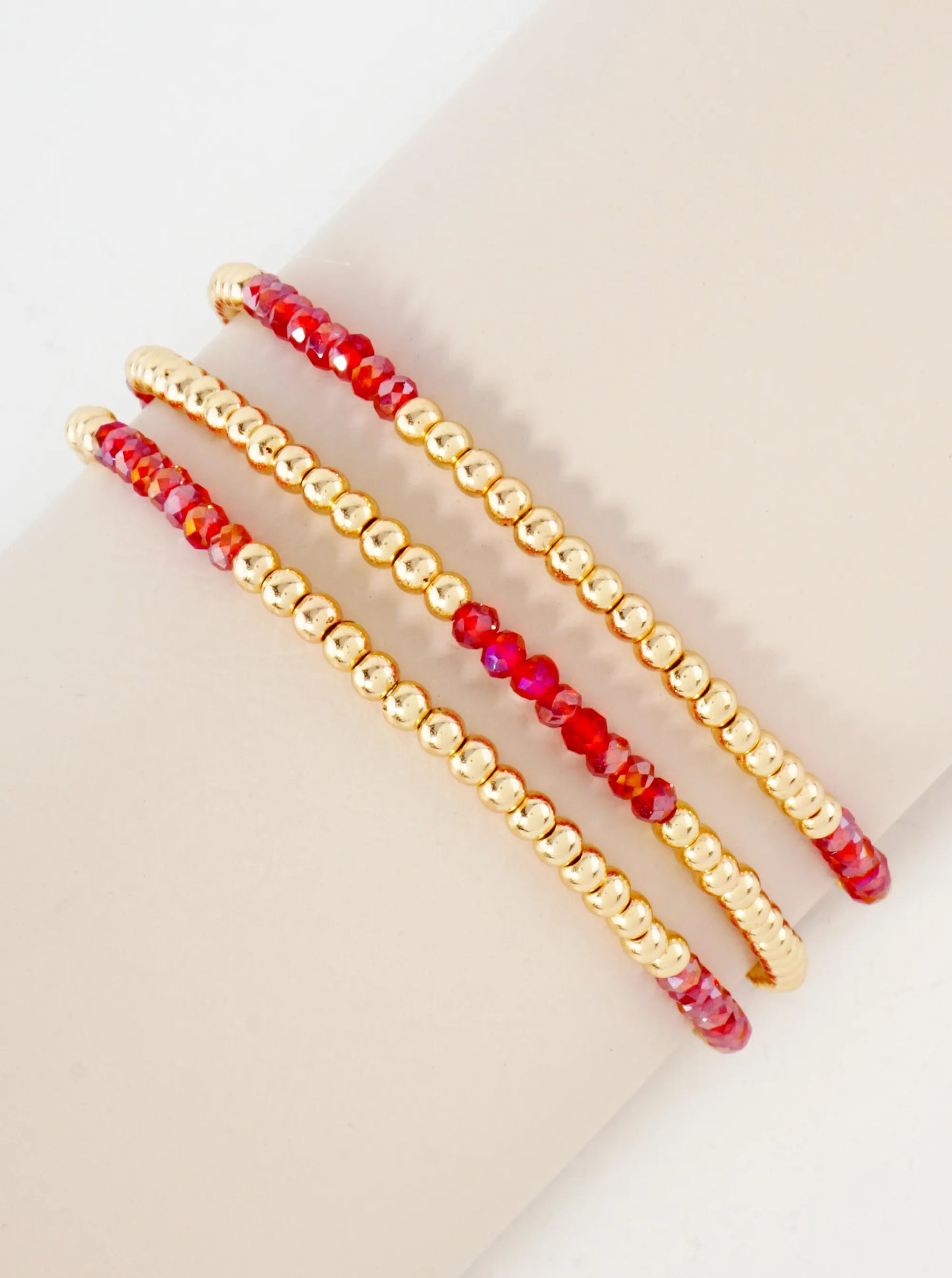 3PC-Set Skinny Metallic Glass Beads Stackable Stretch Bracelets