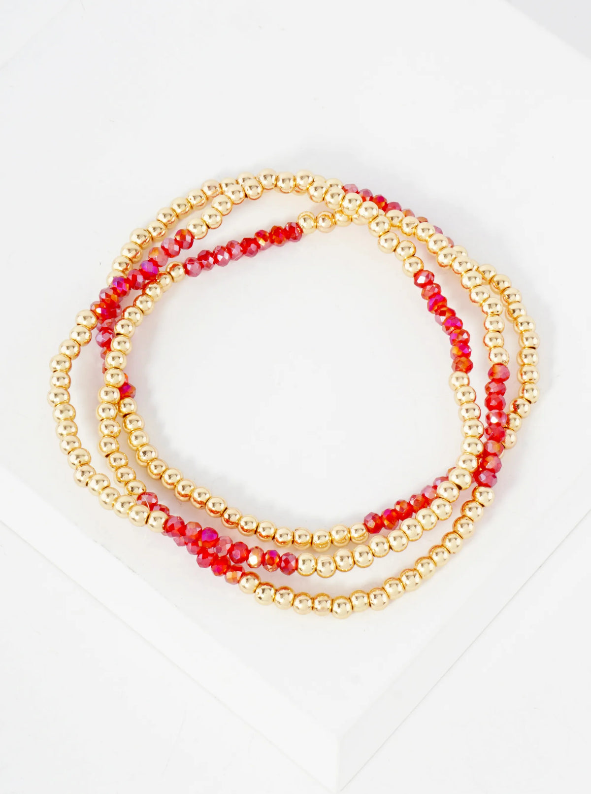 3PC-Set Skinny Metallic Glass Beads Stackable Stretch Bracelets