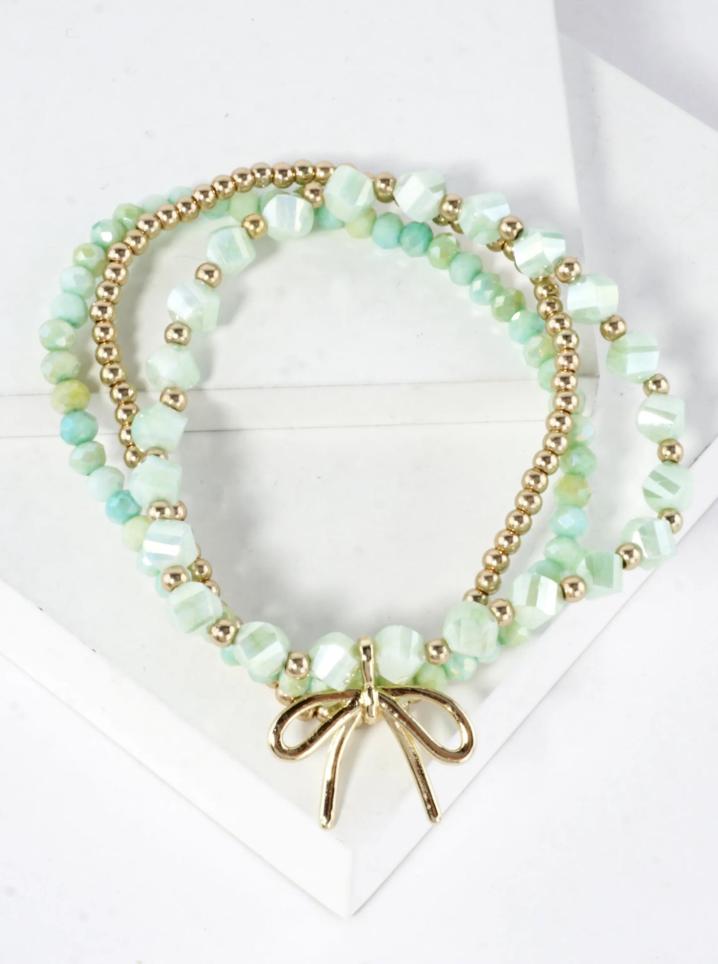 3PC-Set Spring Glass Stretch Bracelets Ribbon Bow