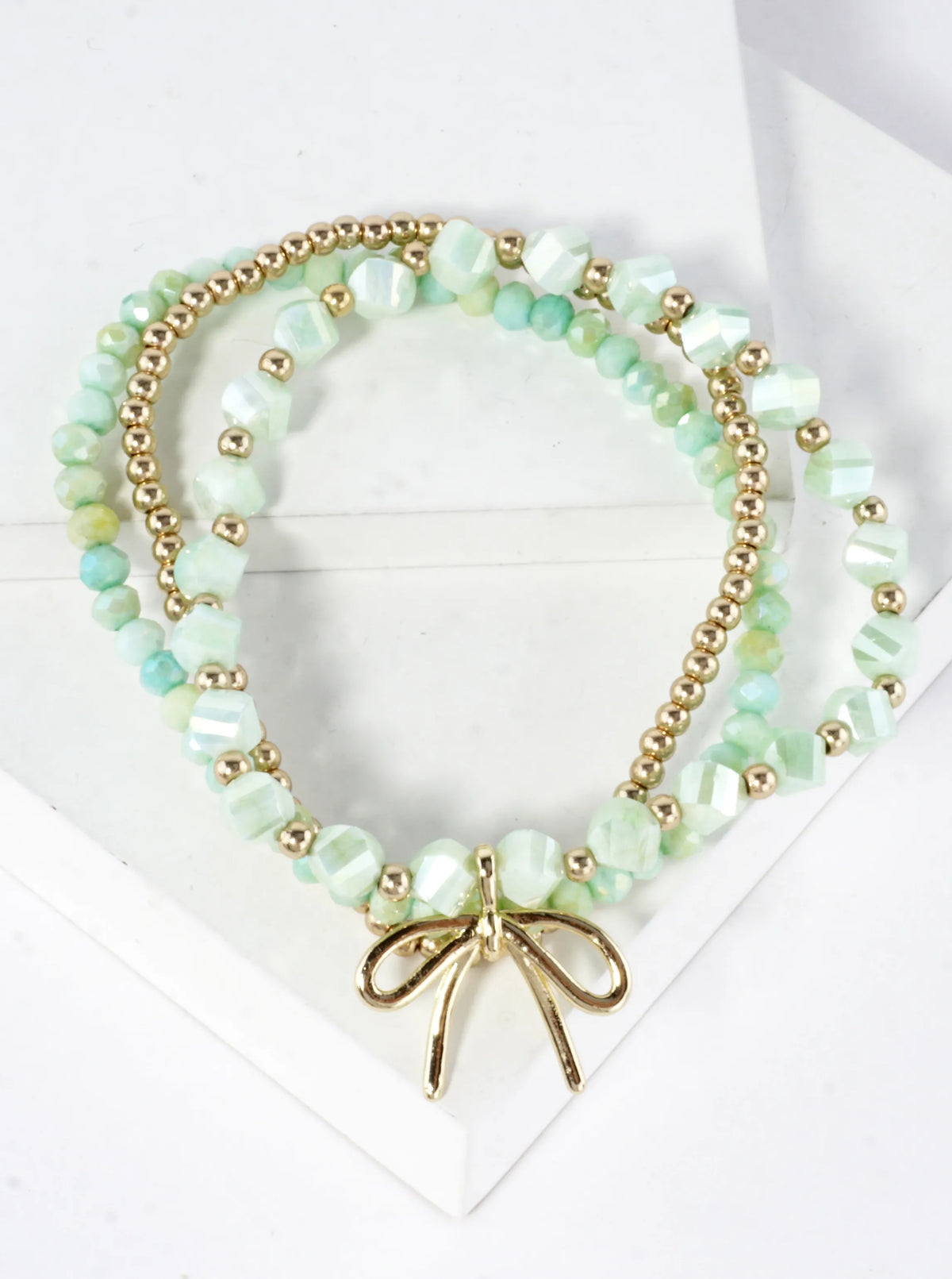 3PC-Set Spring Glass Stretch Bracelets Ribbon Bow