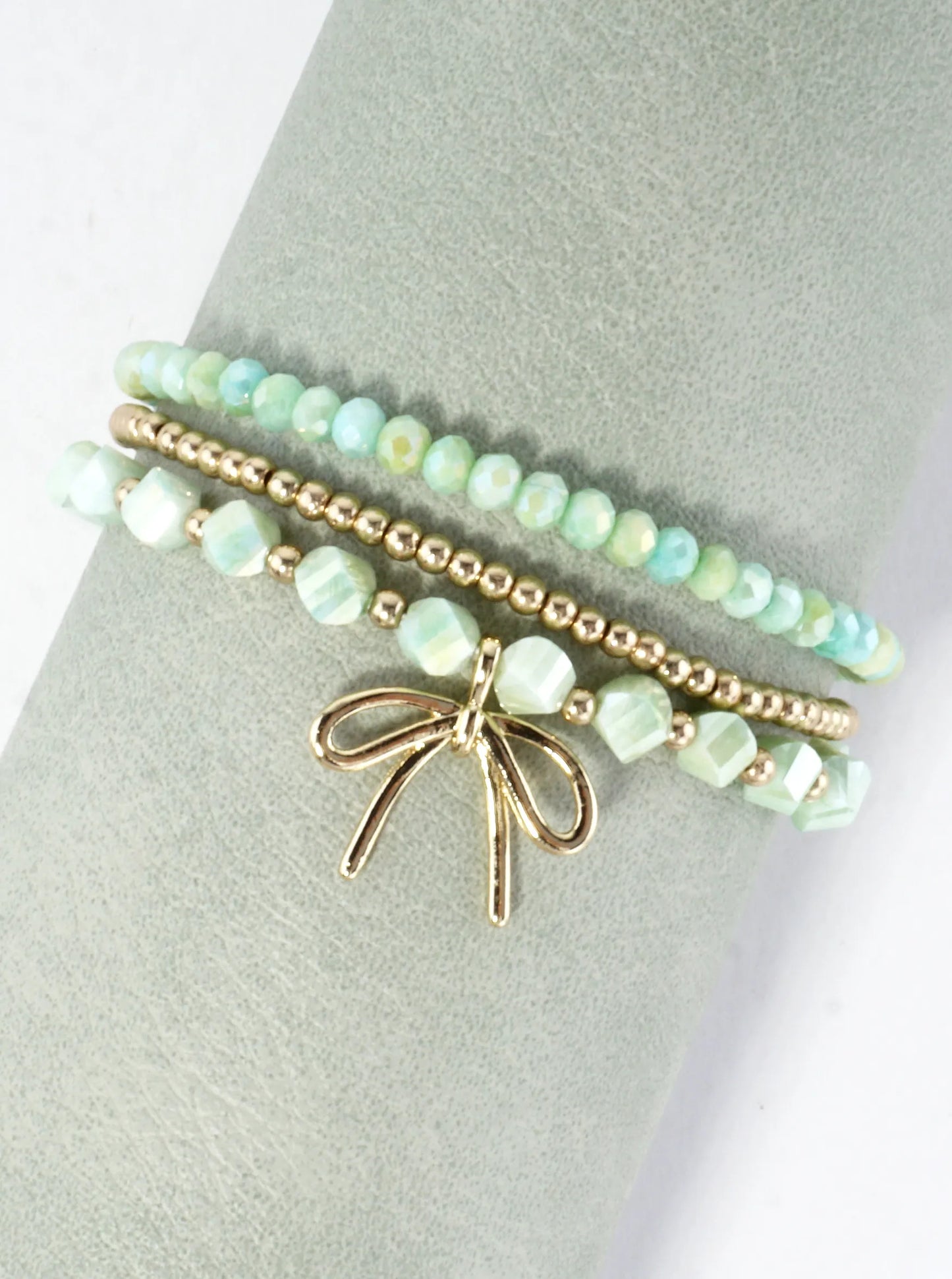 3PC-Set Spring Glass Stretch Bracelets Ribbon Bow