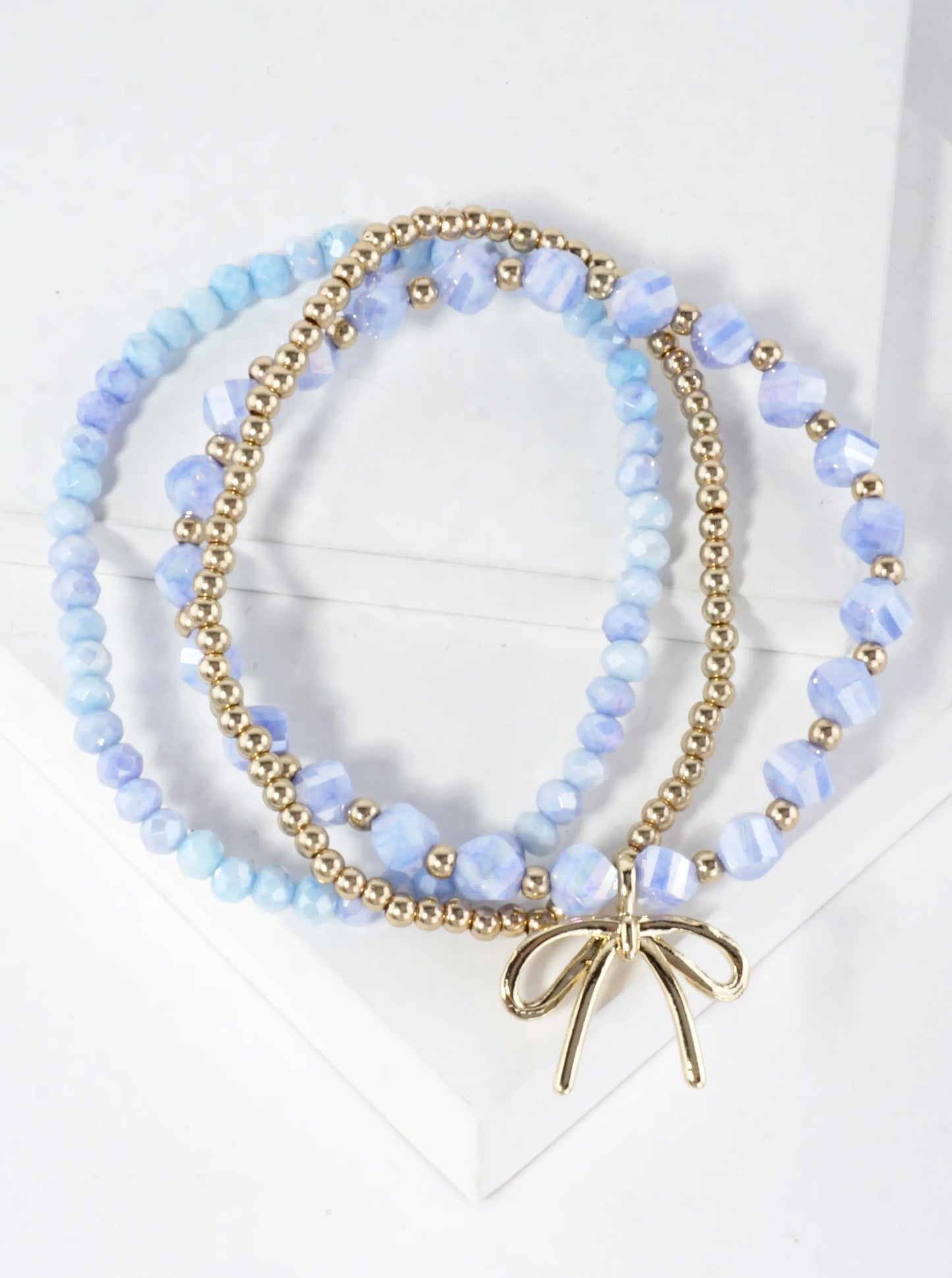 3PC-Set Spring Glass Stretch Bracelets Ribbon Bow