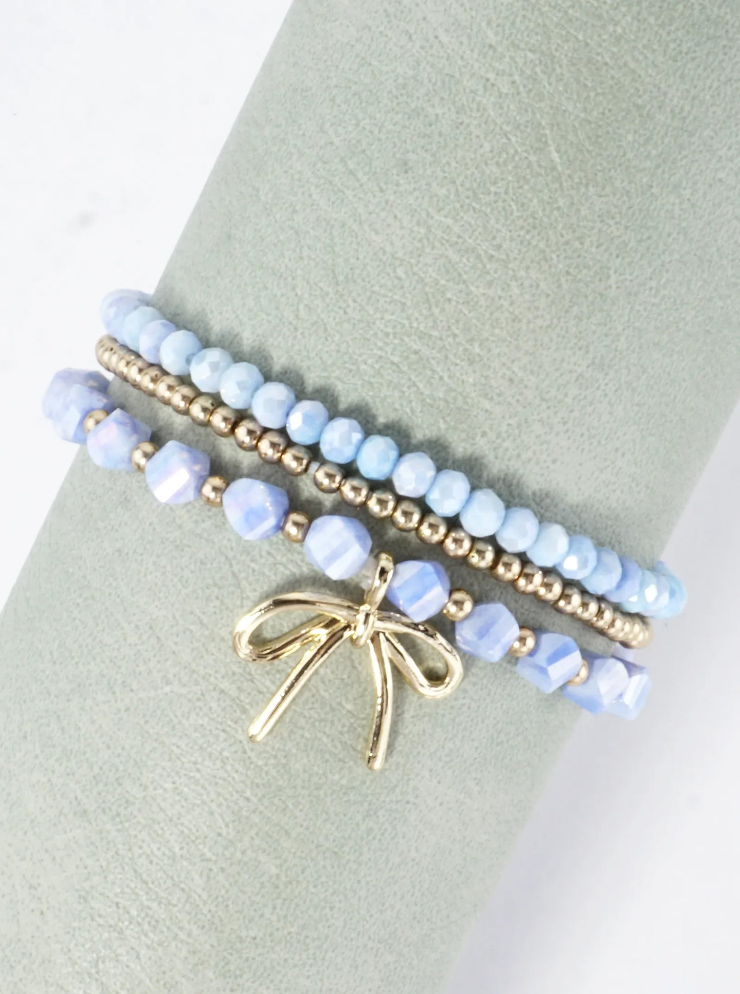 3PC-Set Spring Glass Stretch Bracelets Ribbon Bow