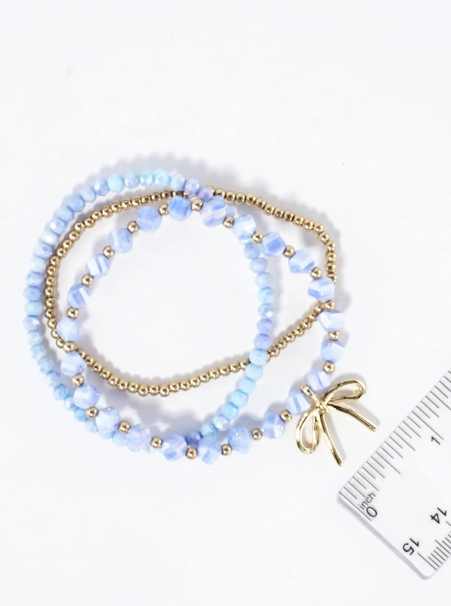 3PC-Set Spring Glass Stretch Bracelets Ribbon Bow