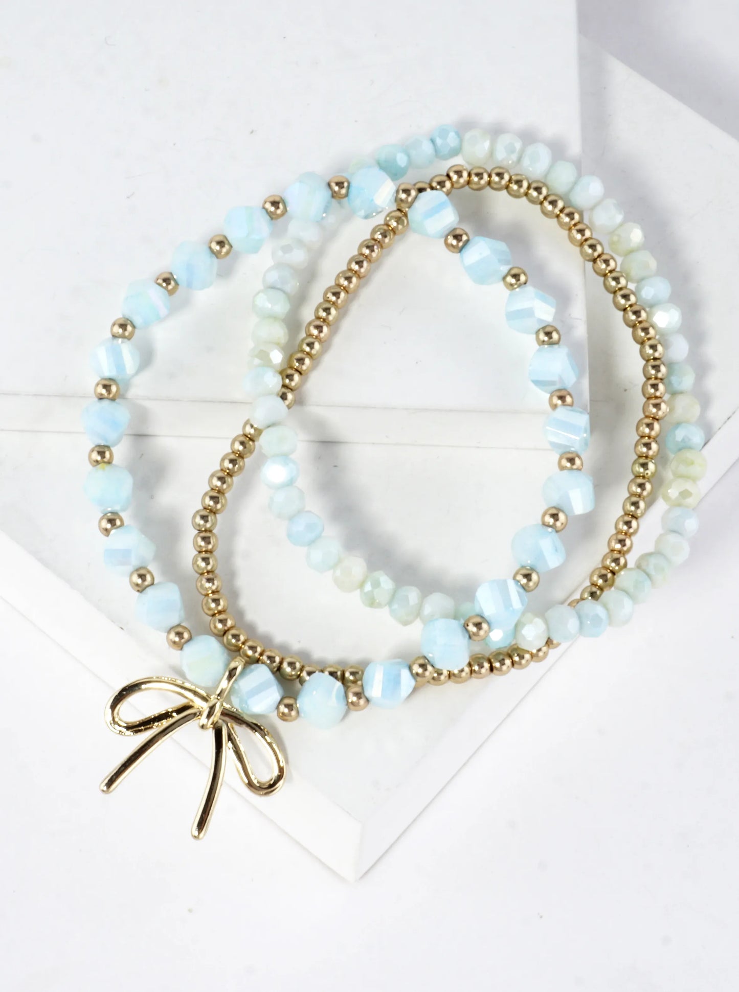 3PC-Set Spring Glass Stretch Bracelets Ribbon Bow