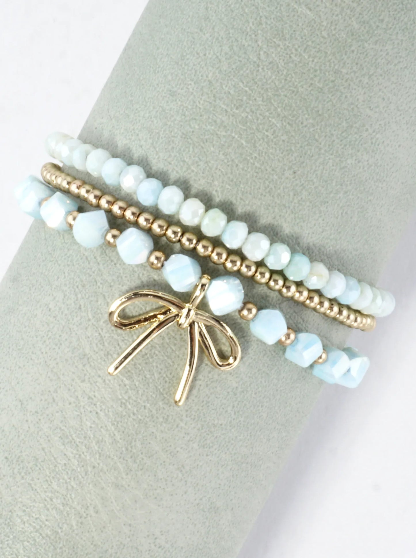 3PC-Set Spring Glass Stretch Bracelets Ribbon Bow