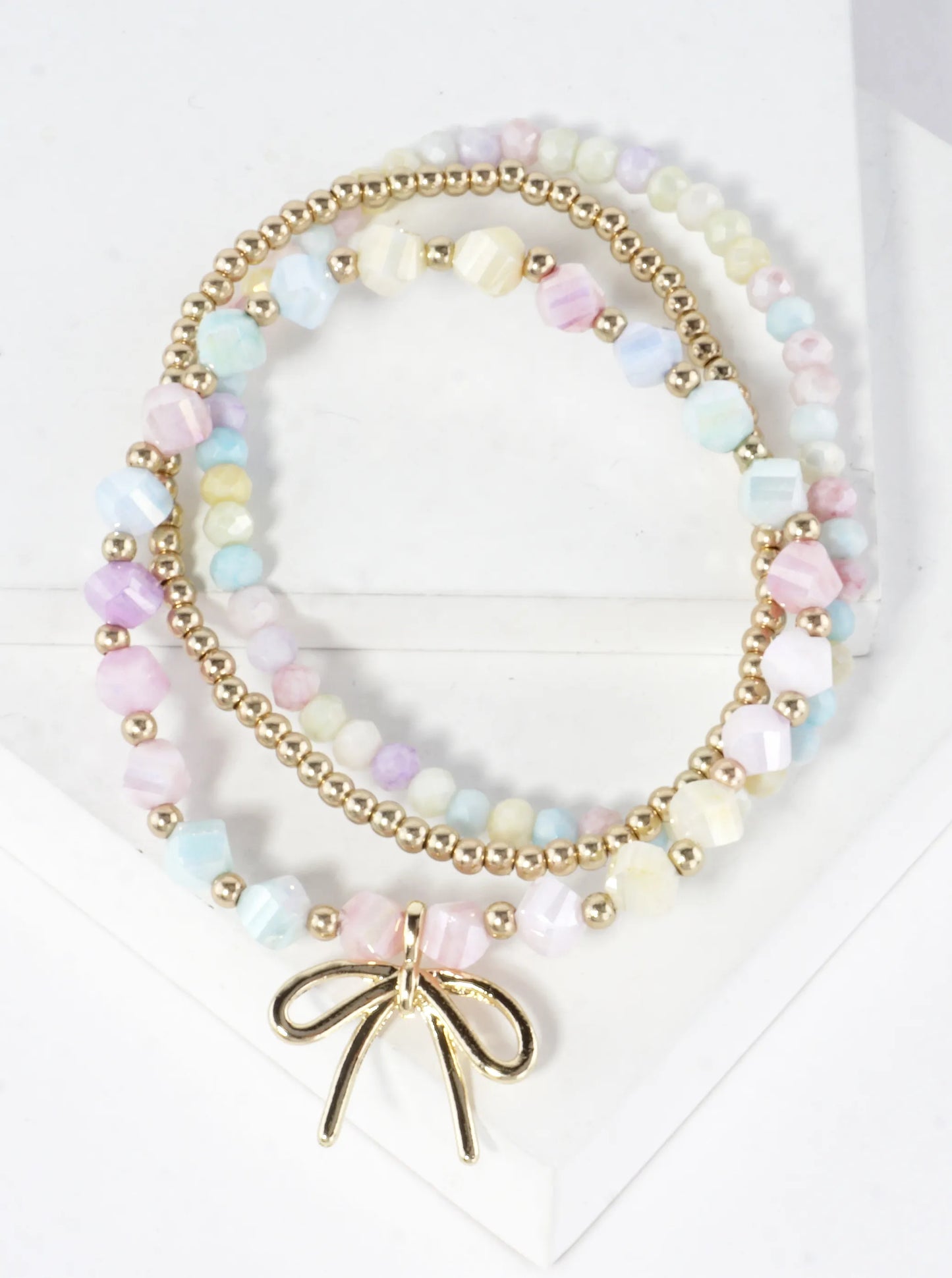 3PC-Set Spring Glass Stretch Bracelets Ribbon Bow