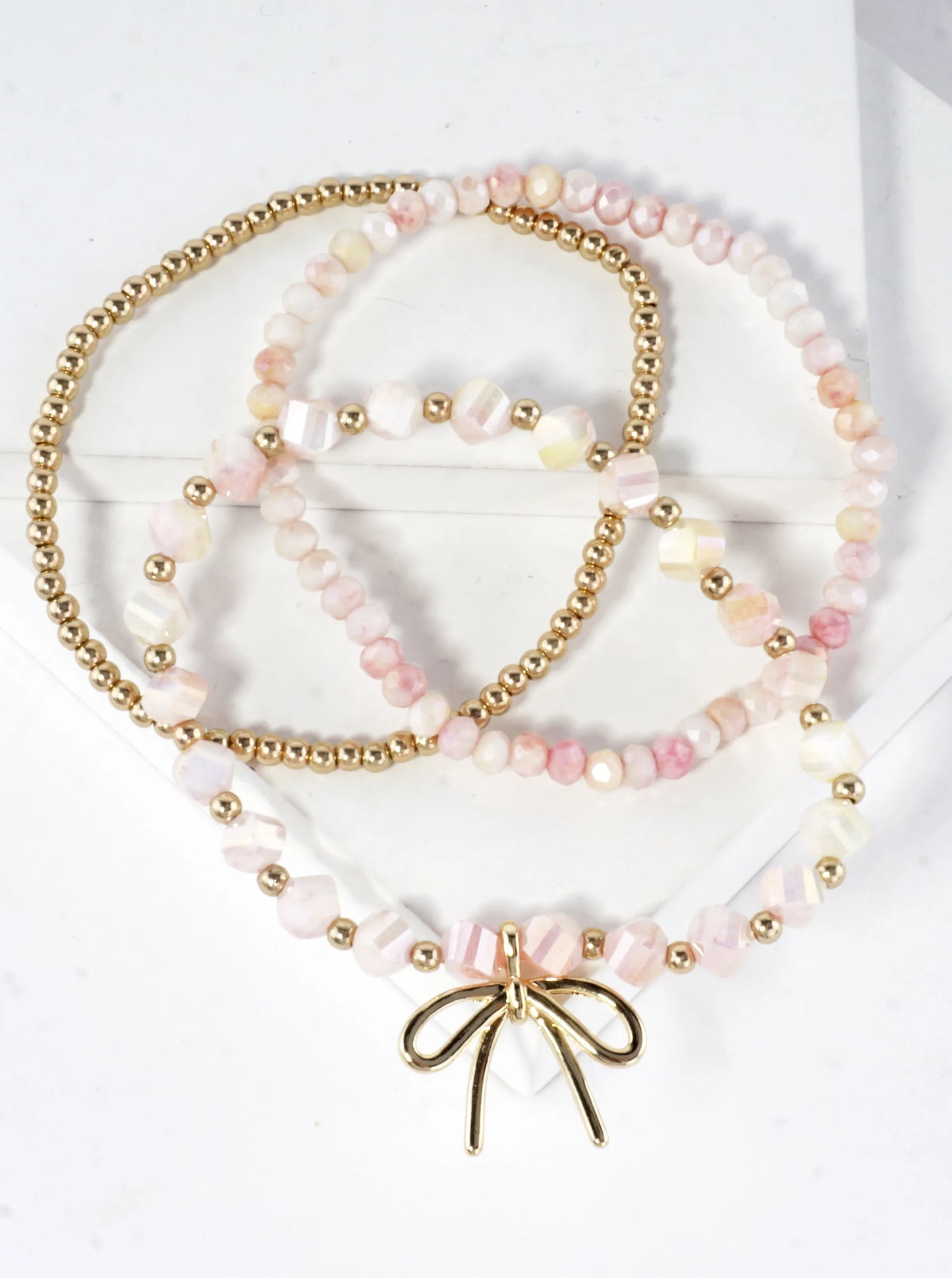 3PC-Set Spring Glass Stretch Bracelets Ribbon Bow