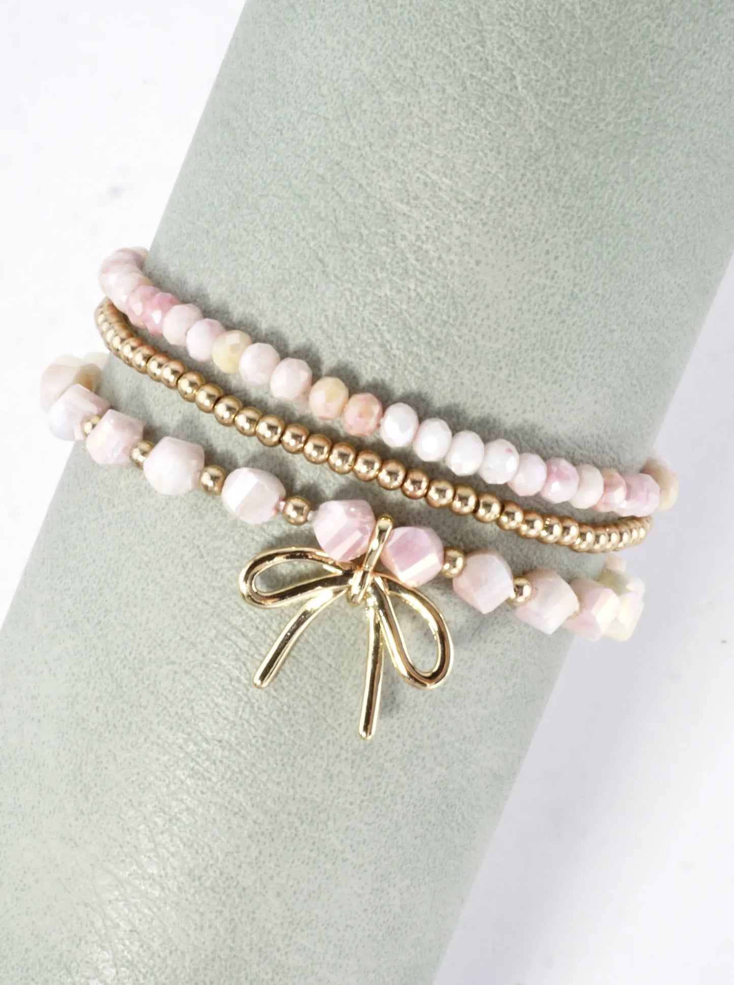 3PC-Set Spring Glass Stretch Bracelets Ribbon Bow