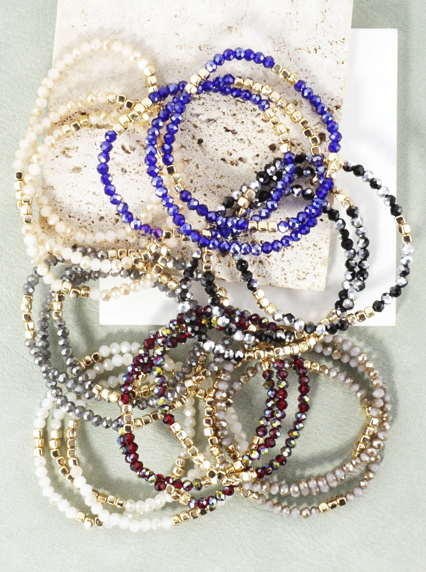 3PC-Set Square Metallic Glass Beads Bracelets