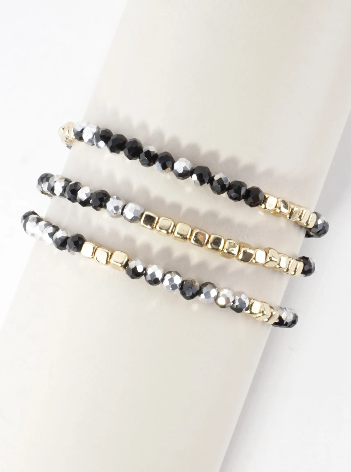 3PC-Set Square Metallic Glass Beads Bracelets