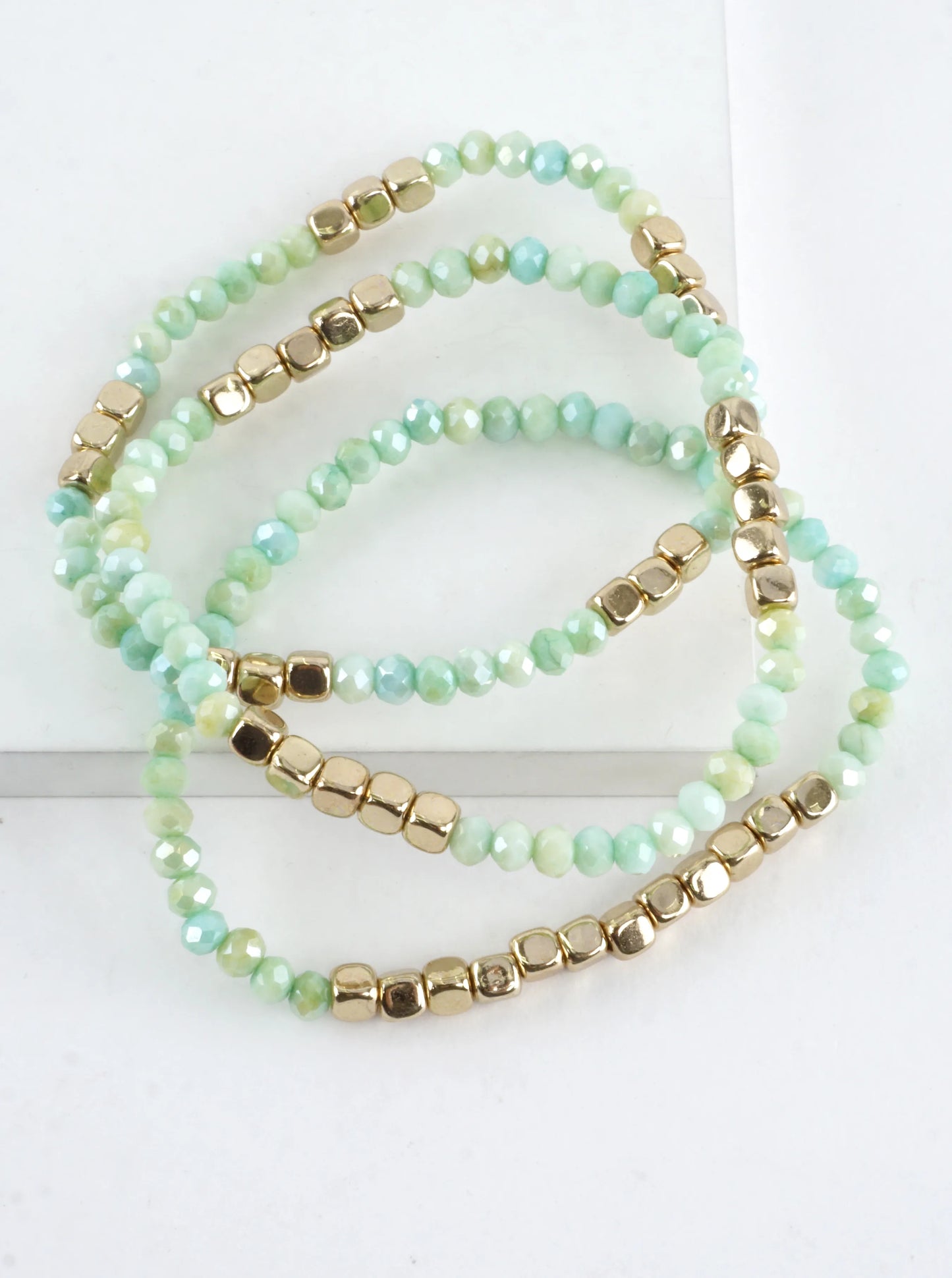 3PC-Set Square Metallic Glass Beads Bracelets
