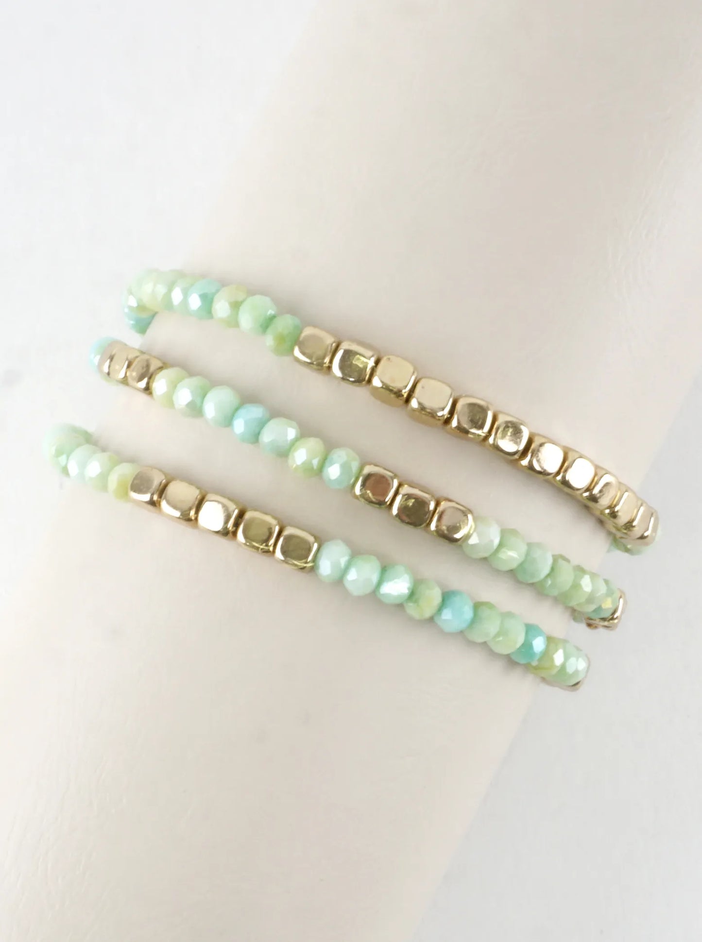 3PC-Set Square Metallic Glass Beads Bracelets