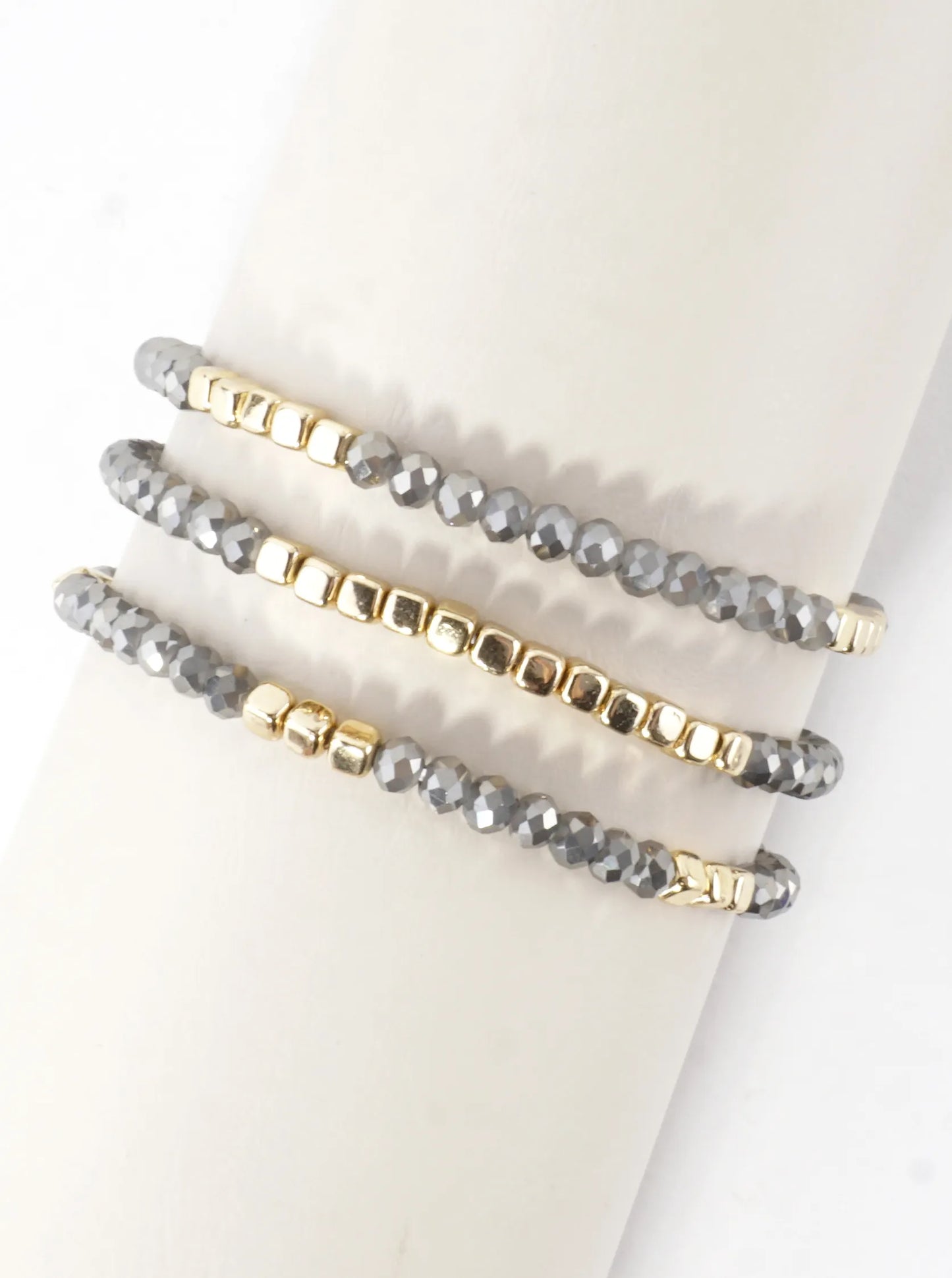 3PC-Set Square Metallic Glass Beads Bracelets