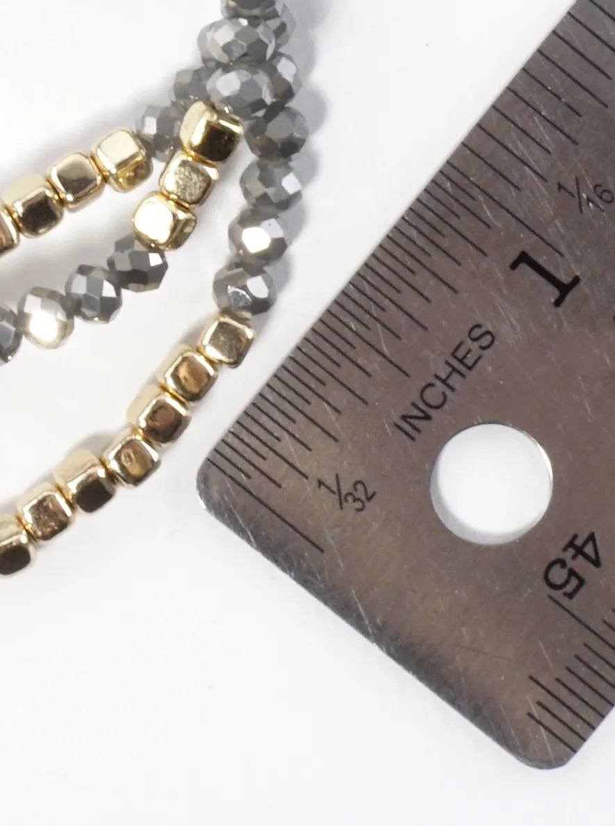 3PC-Set Square Metallic Glass Beads Bracelets