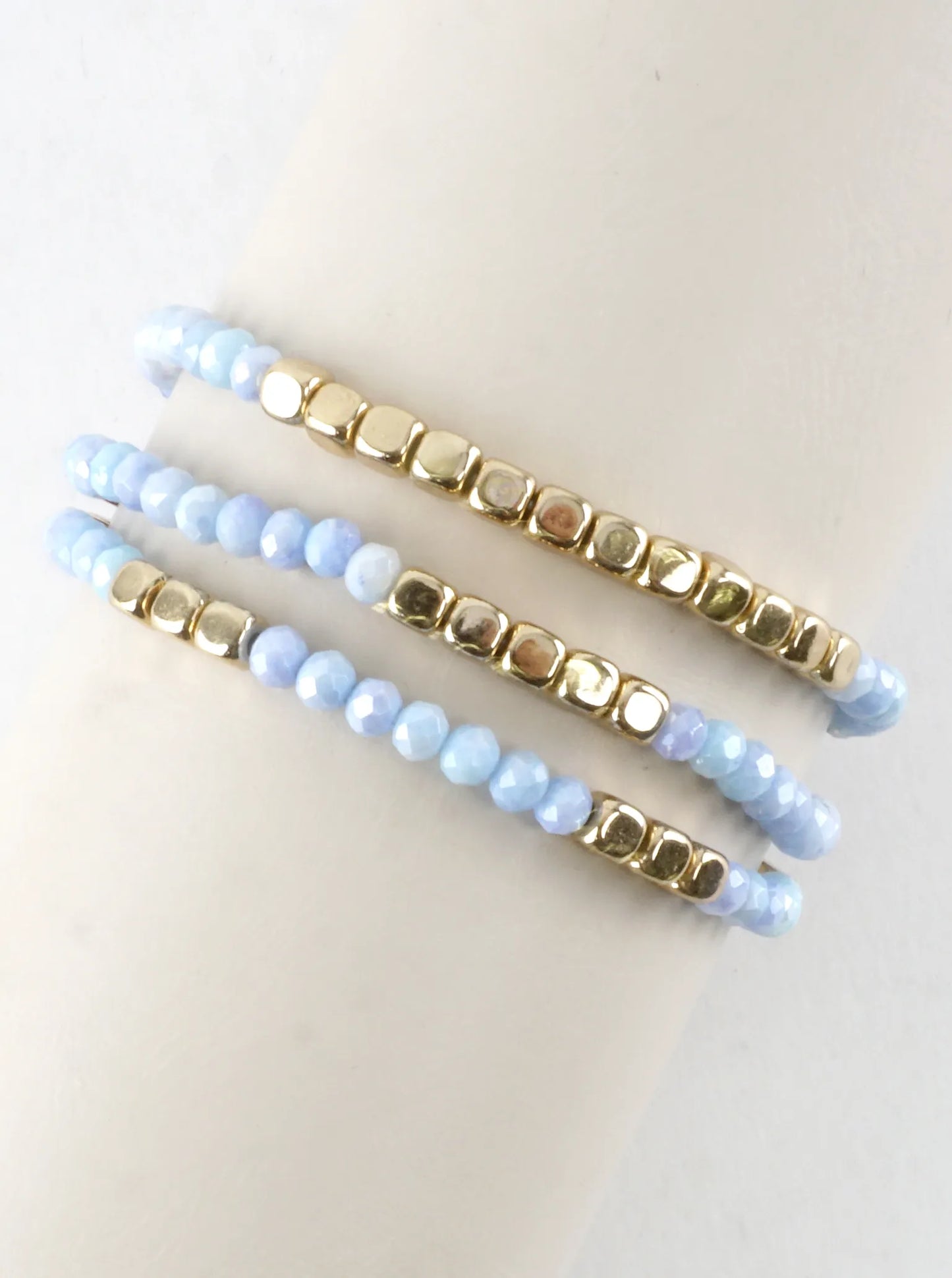 3PC-Set Square Metallic Glass Beads Bracelets