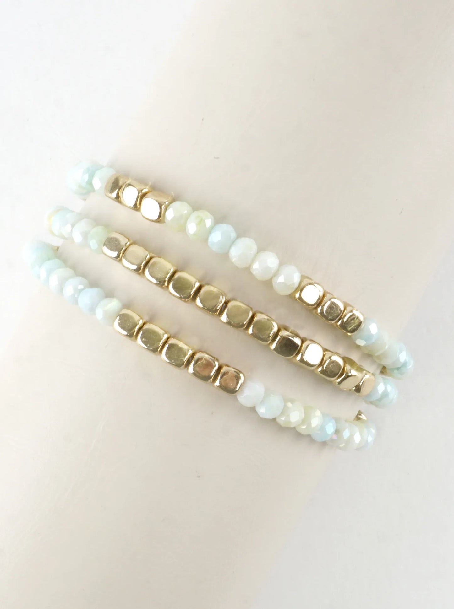 3PC-Set Square Metallic Glass Beads Bracelets