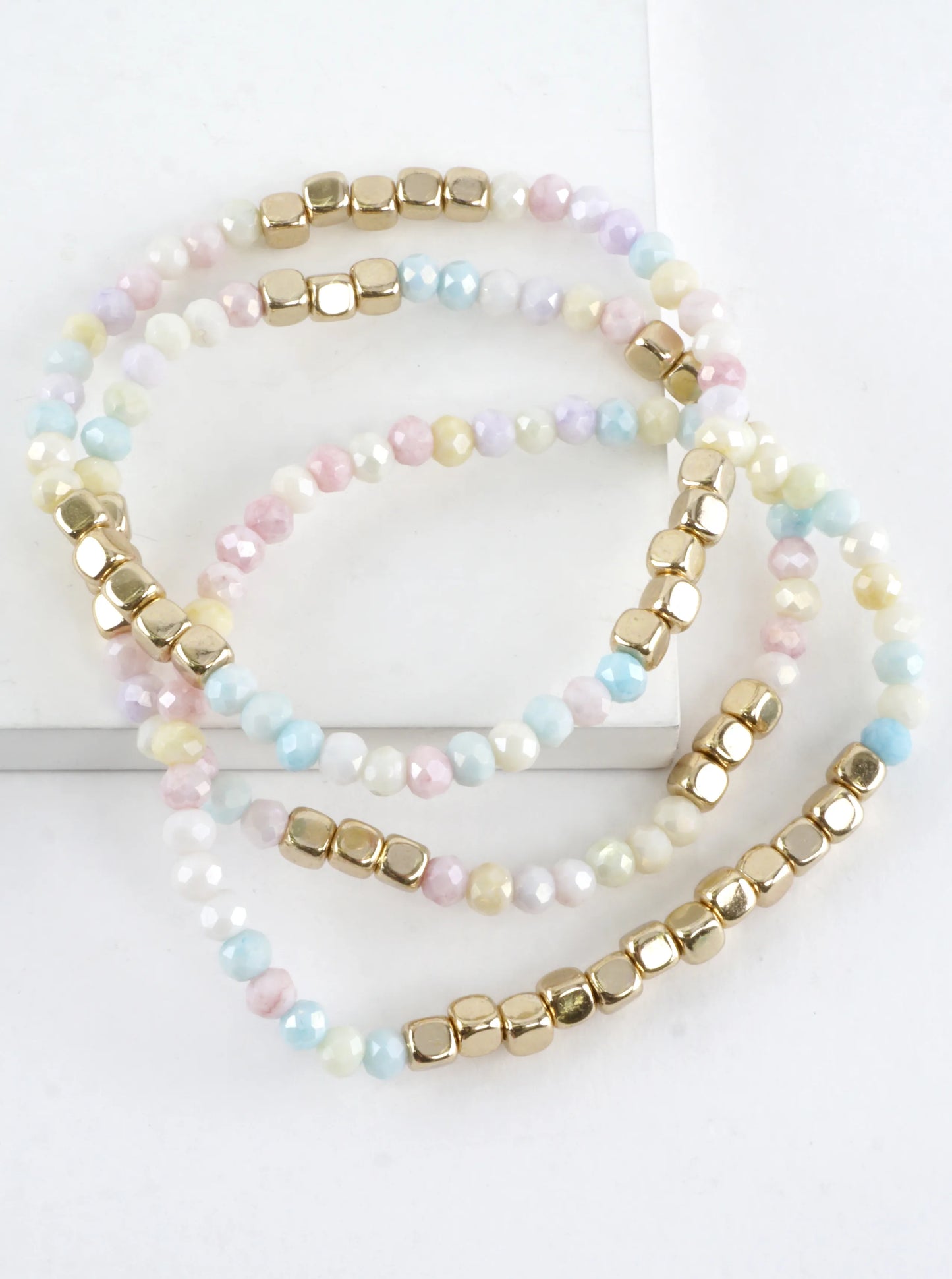3PC-Set Square Metallic Glass Beads Bracelets