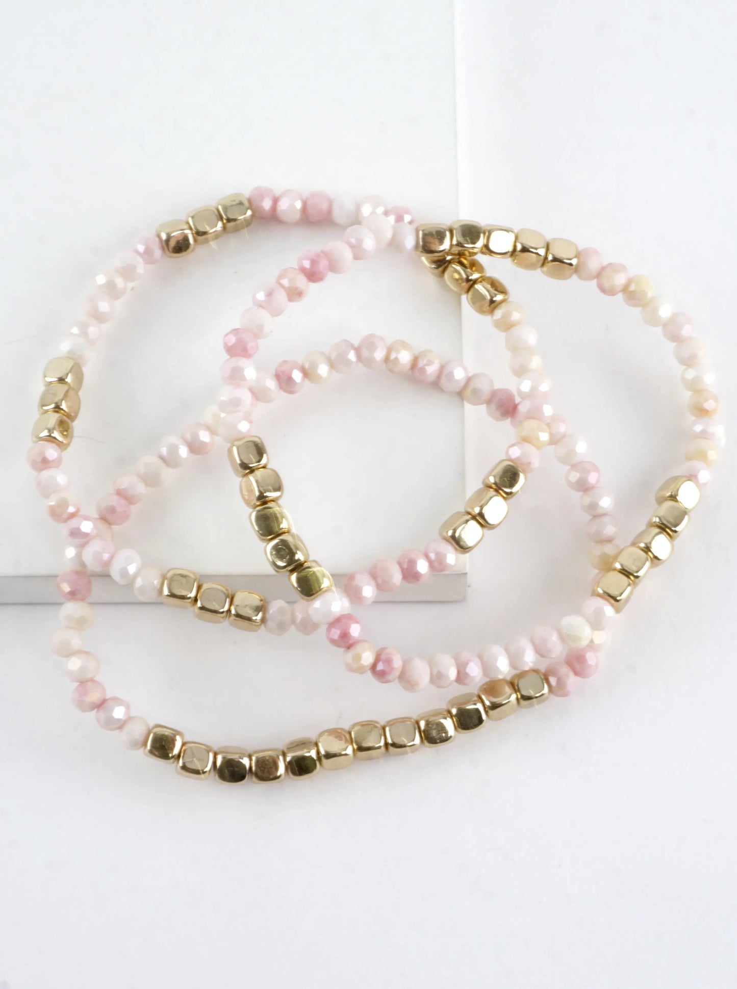 3PC-Set Square Metallic Glass Beads Bracelets