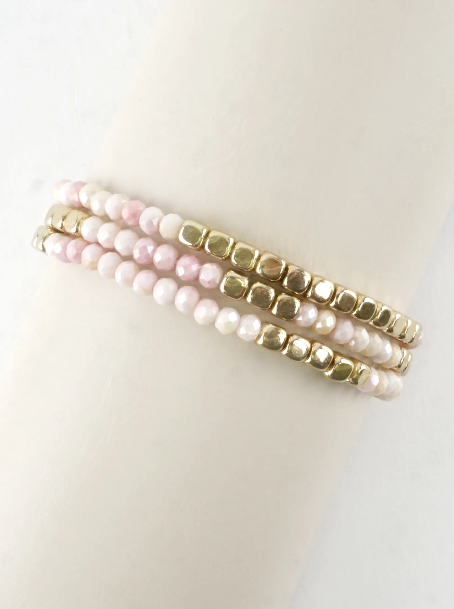 3PC-Set Square Metallic Glass Beads Bracelets