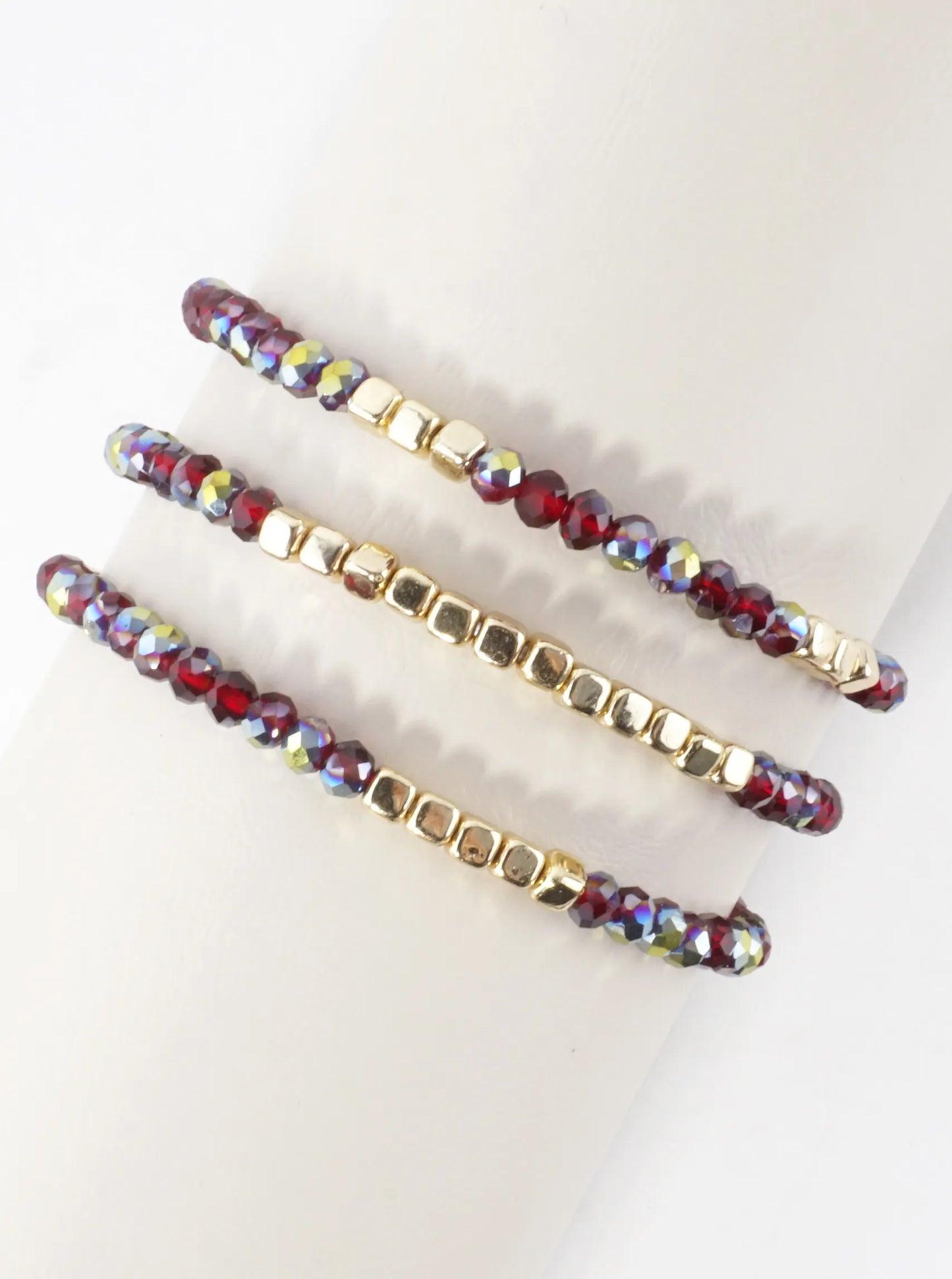 3PC-Set Square Metallic Glass Beads Bracelets
