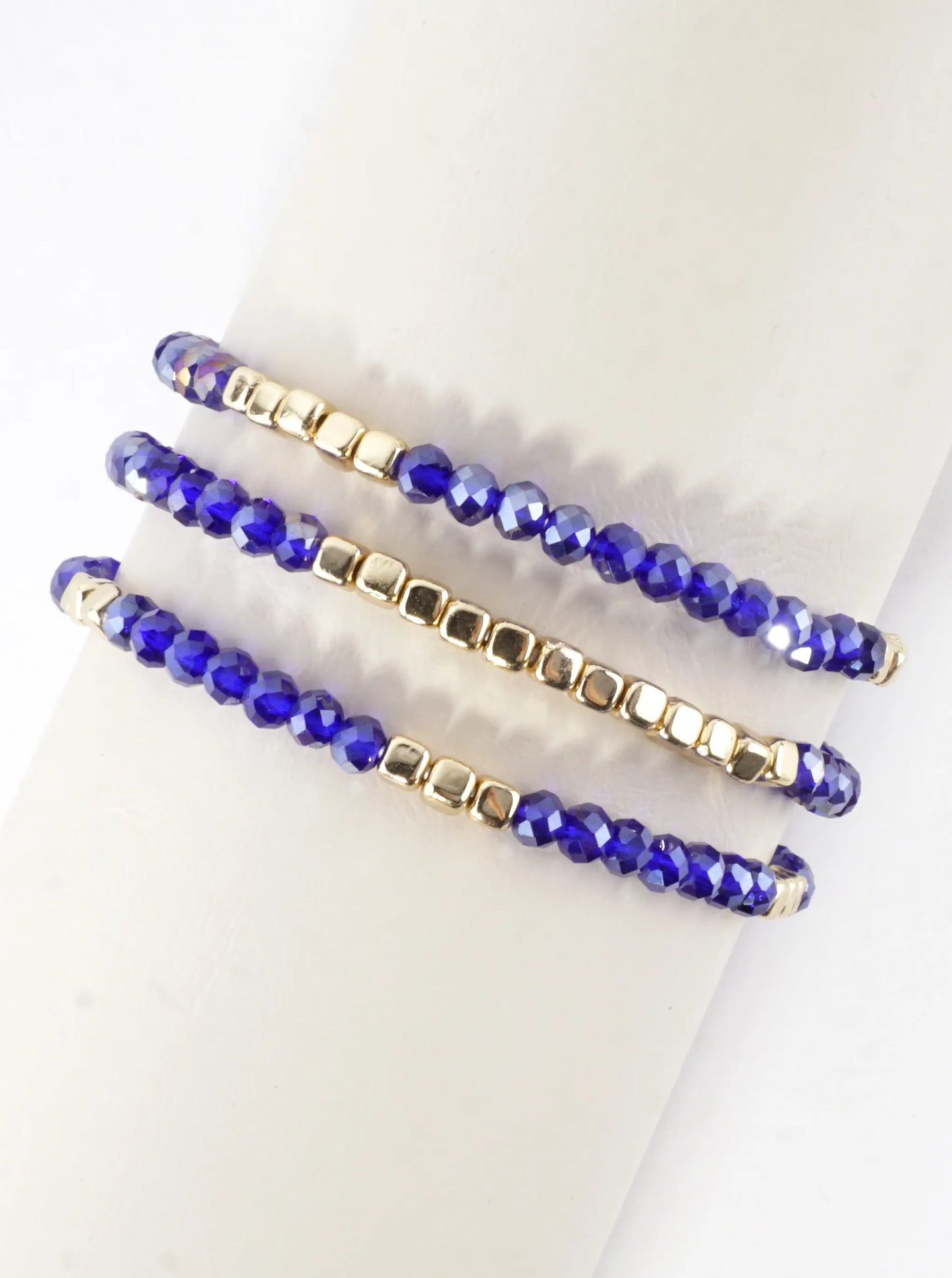 3PC-Set Square Metallic Glass Beads Bracelets