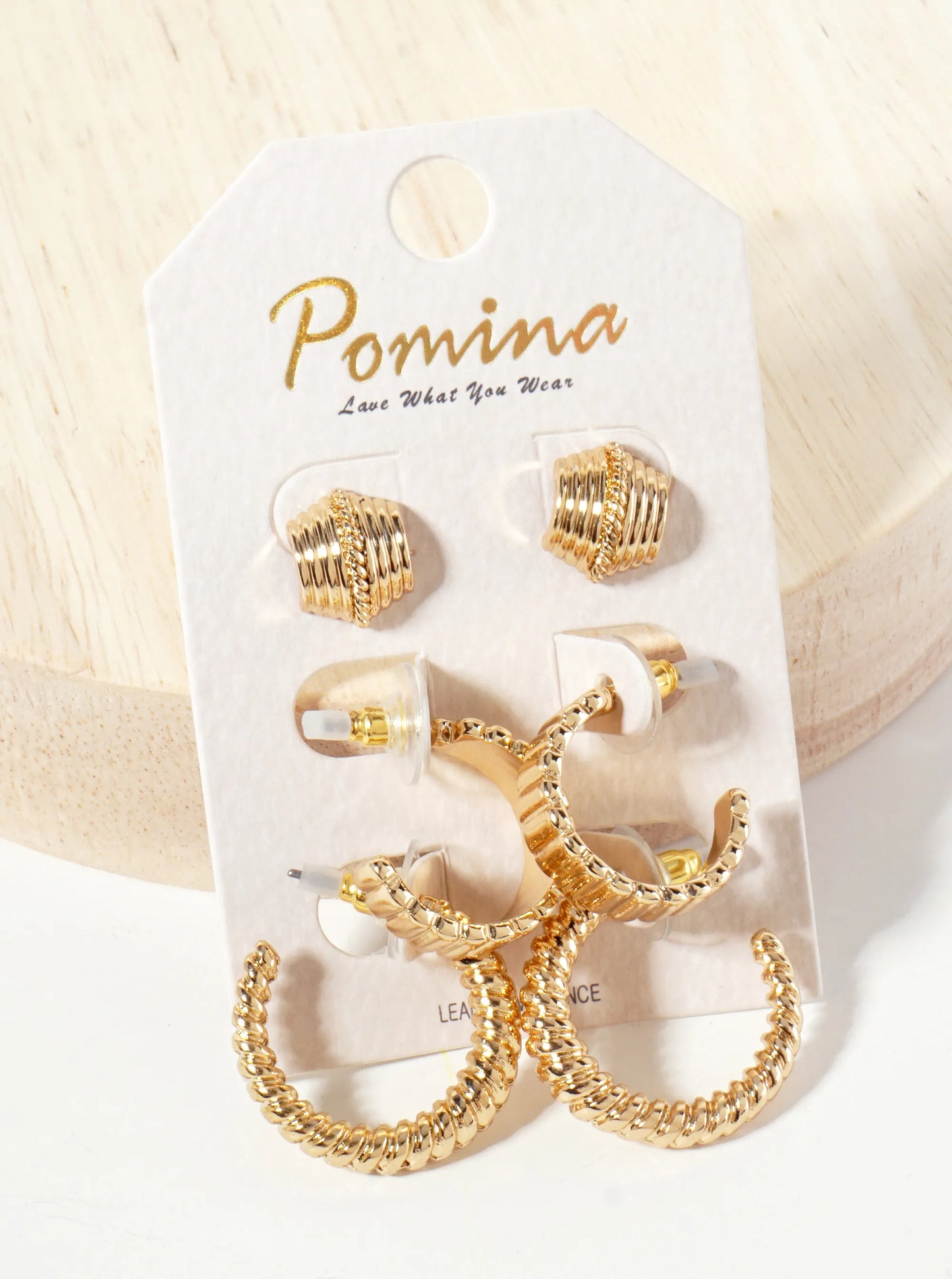 3PC-Set Textured Metal Stud Hoop Earrings