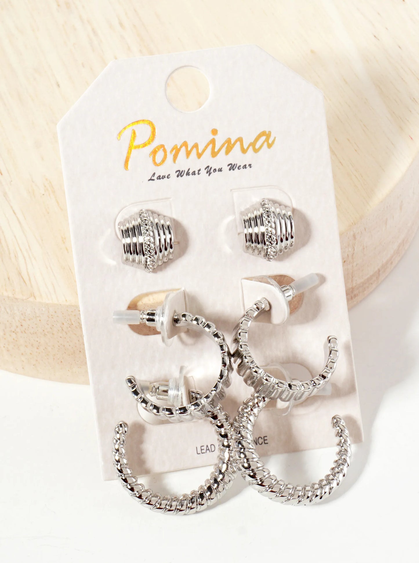 3PC-Set Textured Metal Stud Hoop Earrings