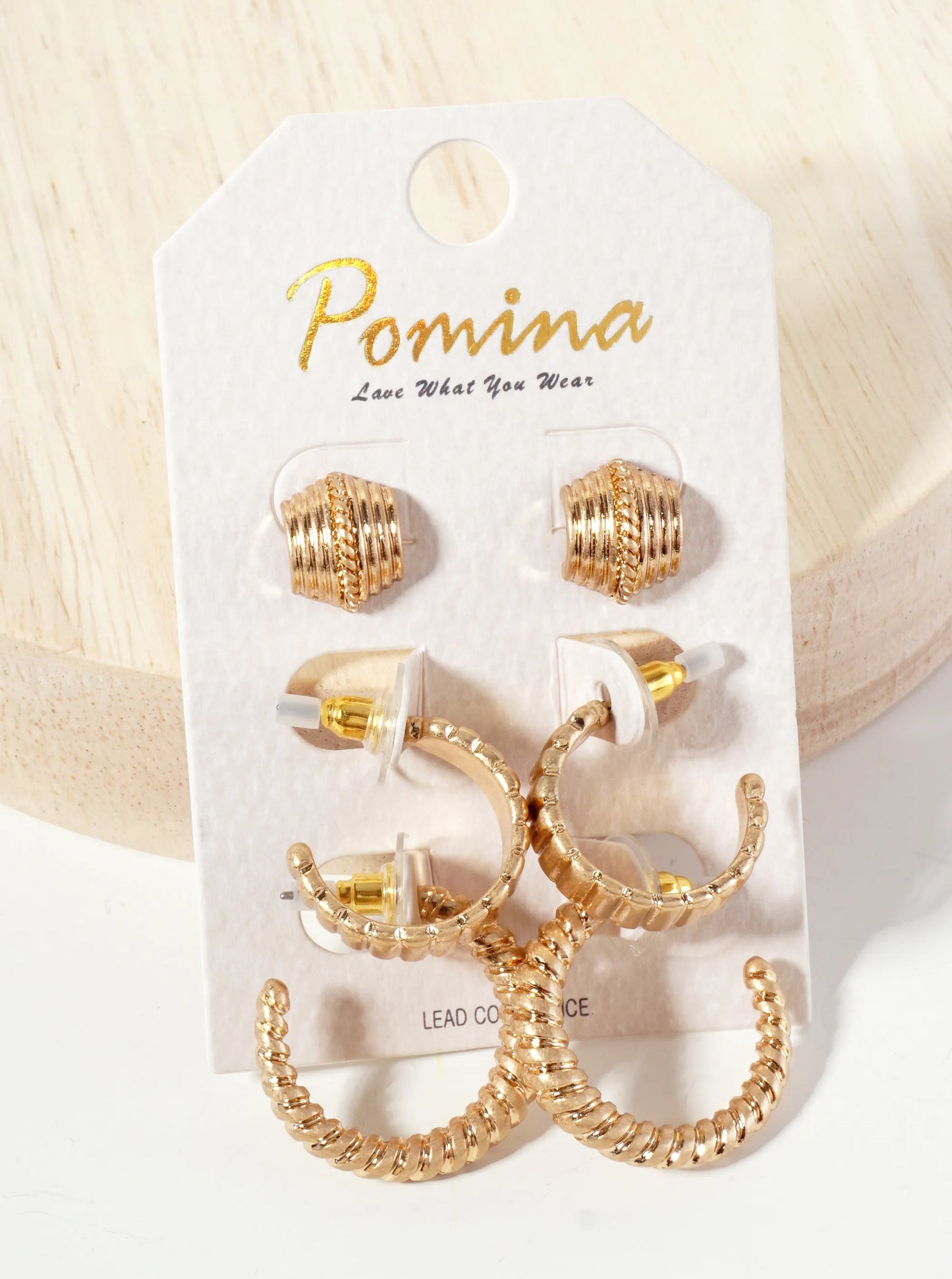 3PC-Set Textured Metal Stud Hoop Earrings