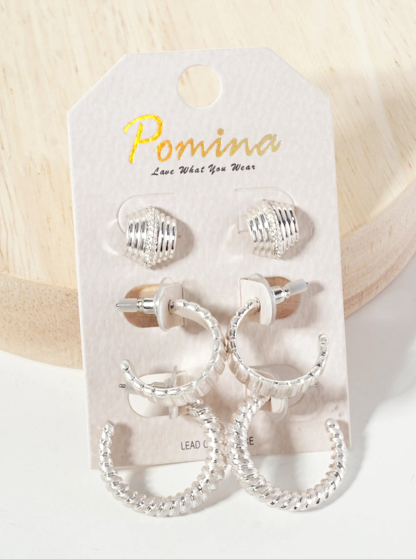 3PC-Set Textured Metal Stud Hoop Earrings