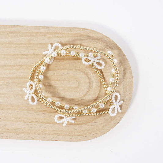 3PC Stretch Bracelets Set Bow And Pearls