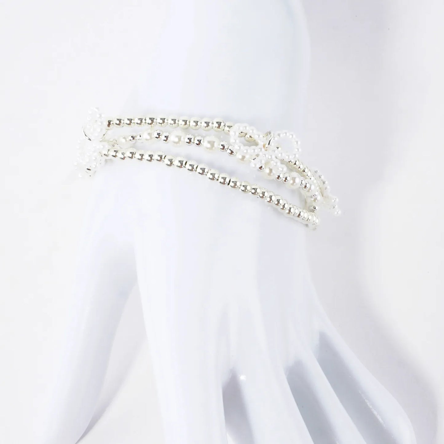 3PC Stretch Bracelets Set Bow And Pearls