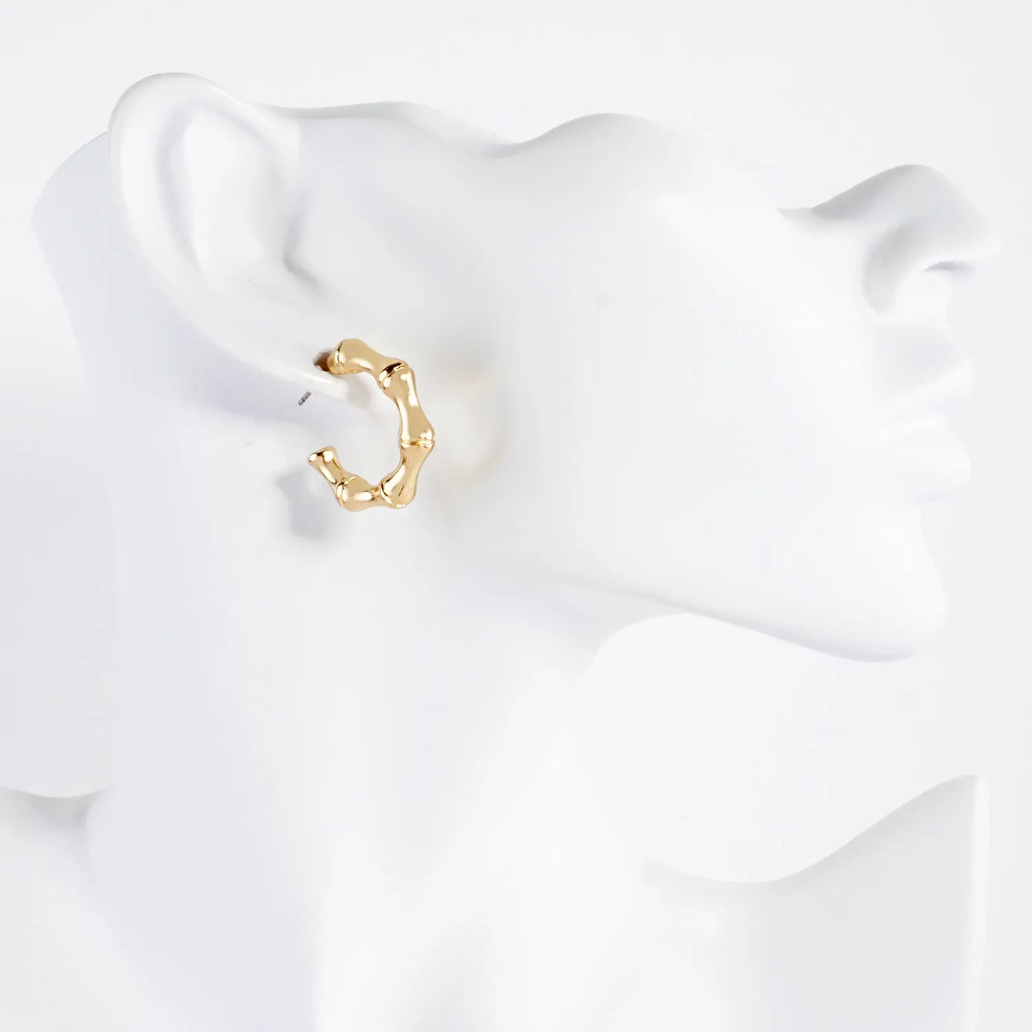 3Pc-Set Polished Bamboo Stud Hoop Earrings