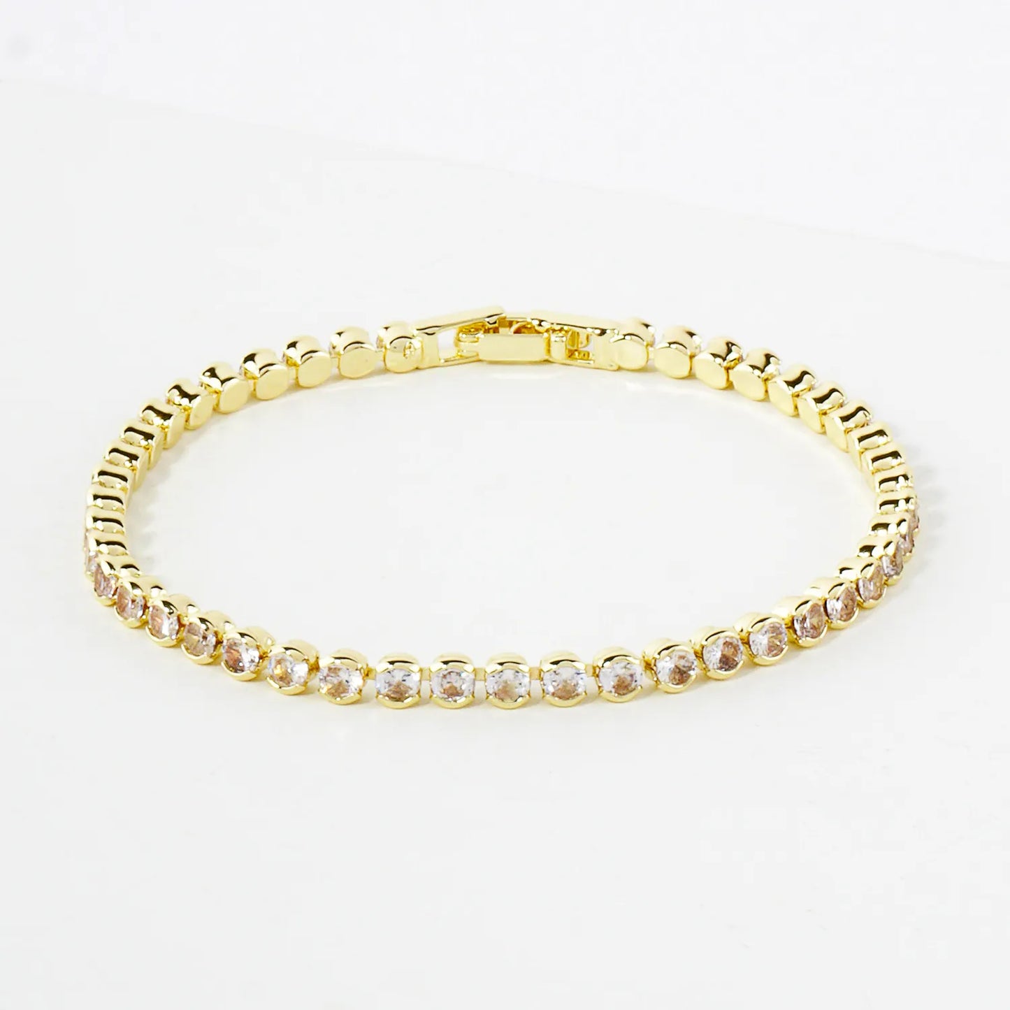 3mm Bezel-Set Cubic-Zirconia 7-Inch Brass Tennis Bracelet