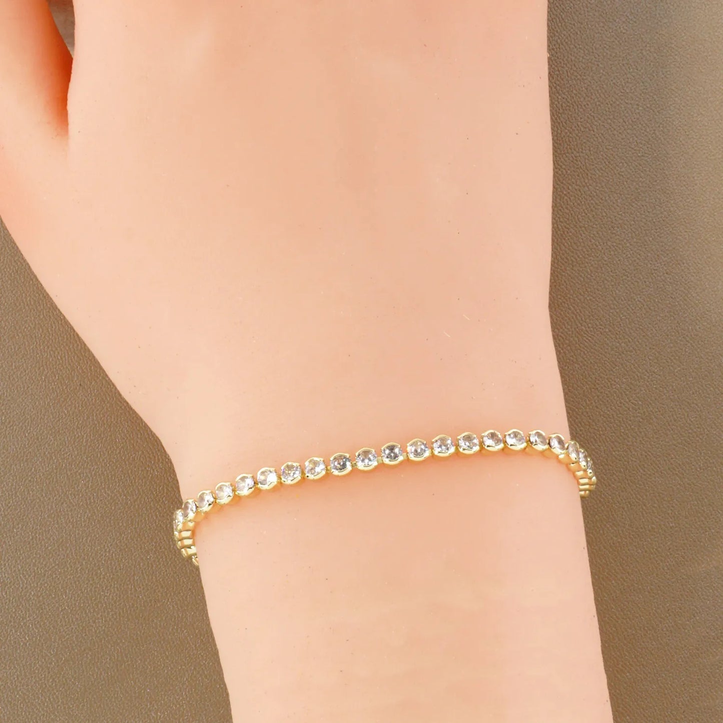 3mm Bezel-Set Cubic-Zirconia 7-Inch Brass Tennis Bracelet
