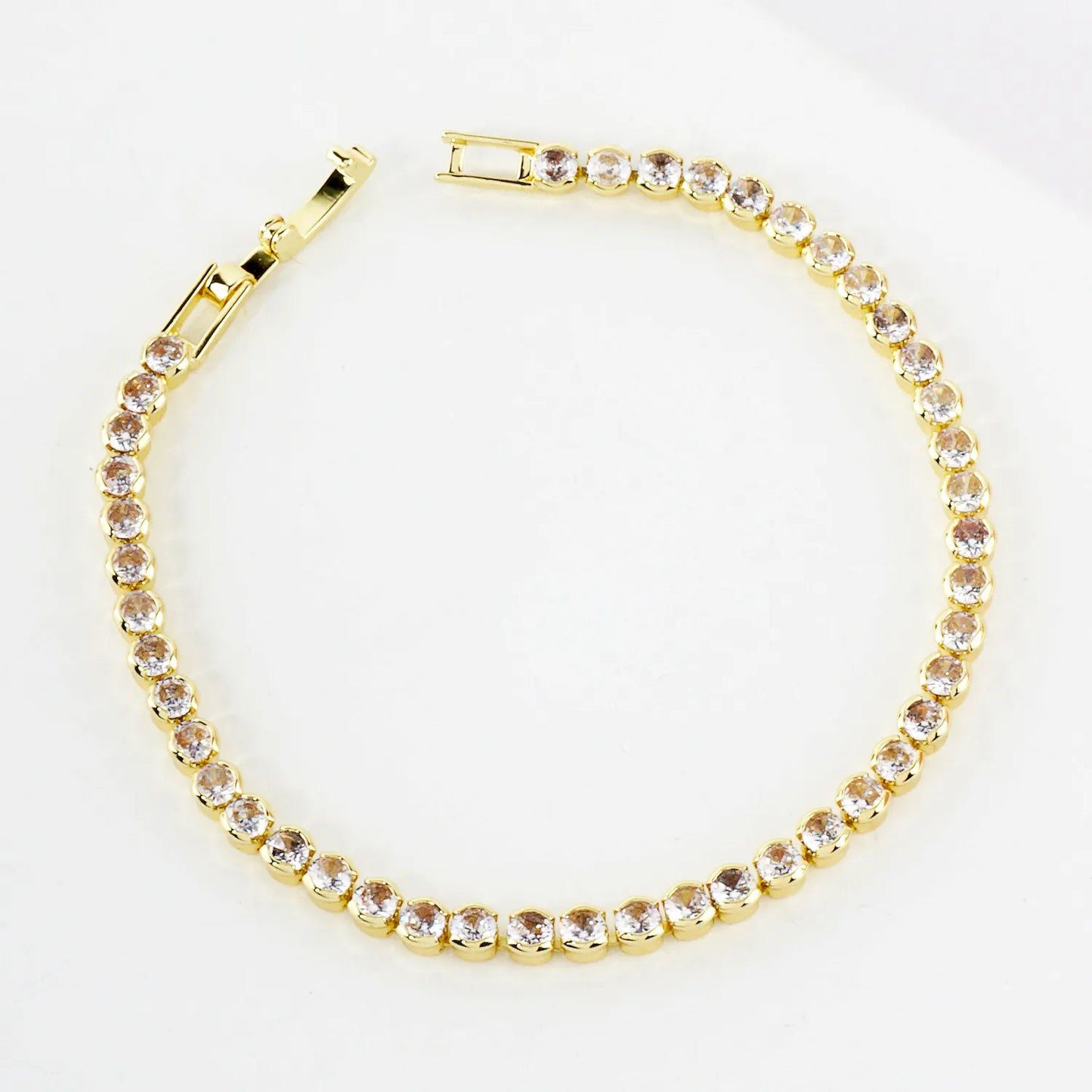 3mm Bezel-Set Cubic-Zirconia 7-Inch Brass Tennis Bracelet