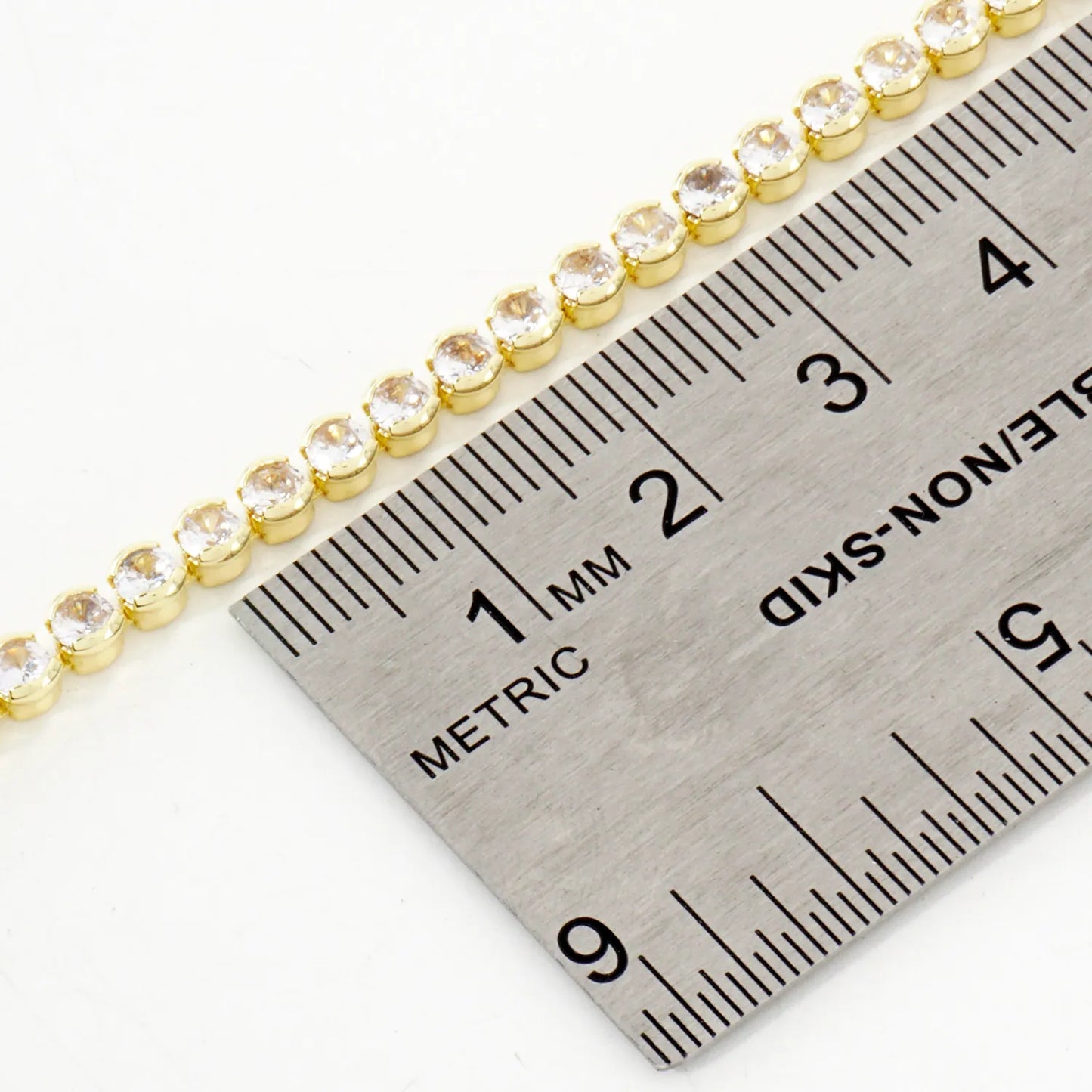 3mm Bezel-Set Cubic-Zirconia 7-Inch Brass Tennis Bracelet
