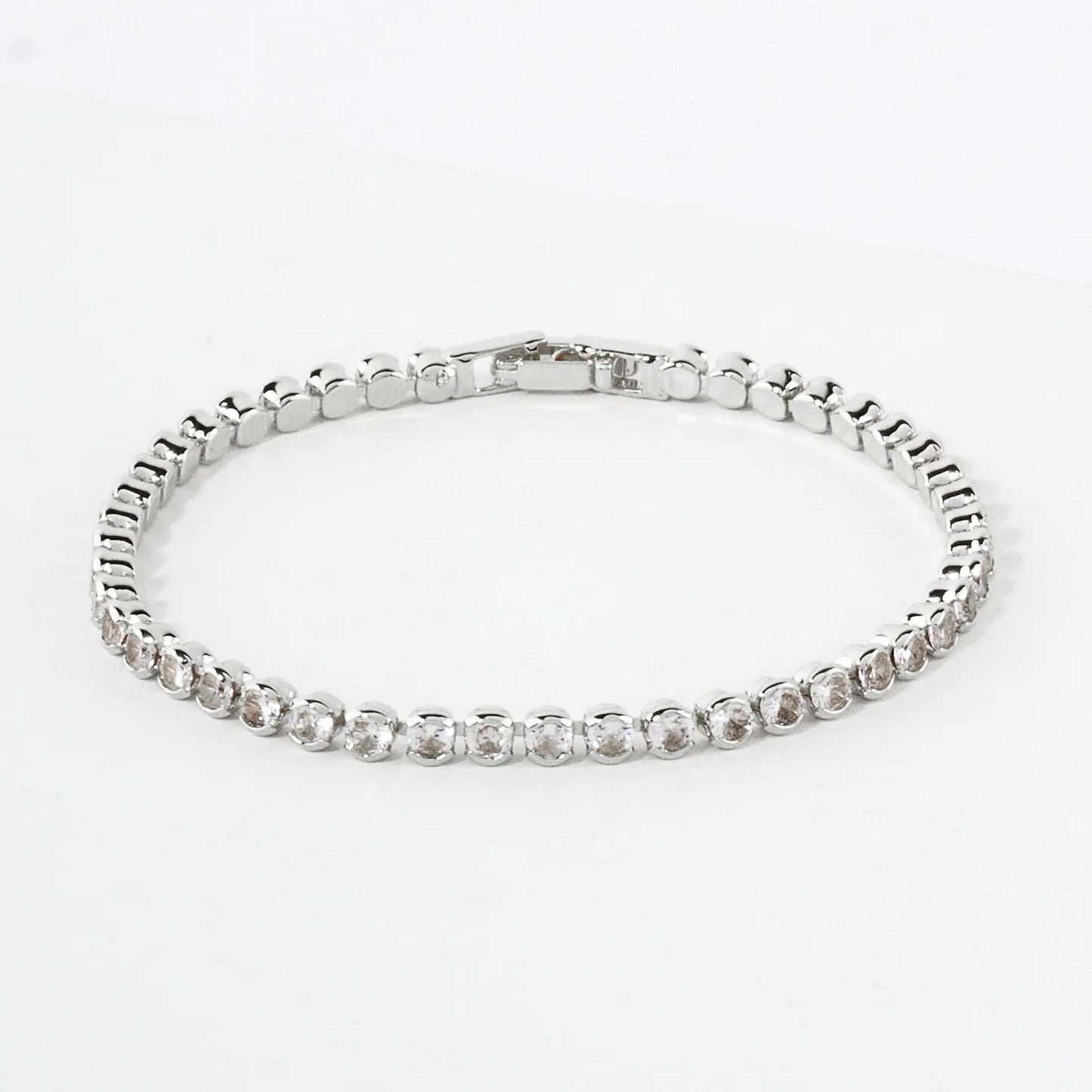 3mm Bezel-Set Cubic-Zirconia 7-Inch Brass Tennis Bracelet