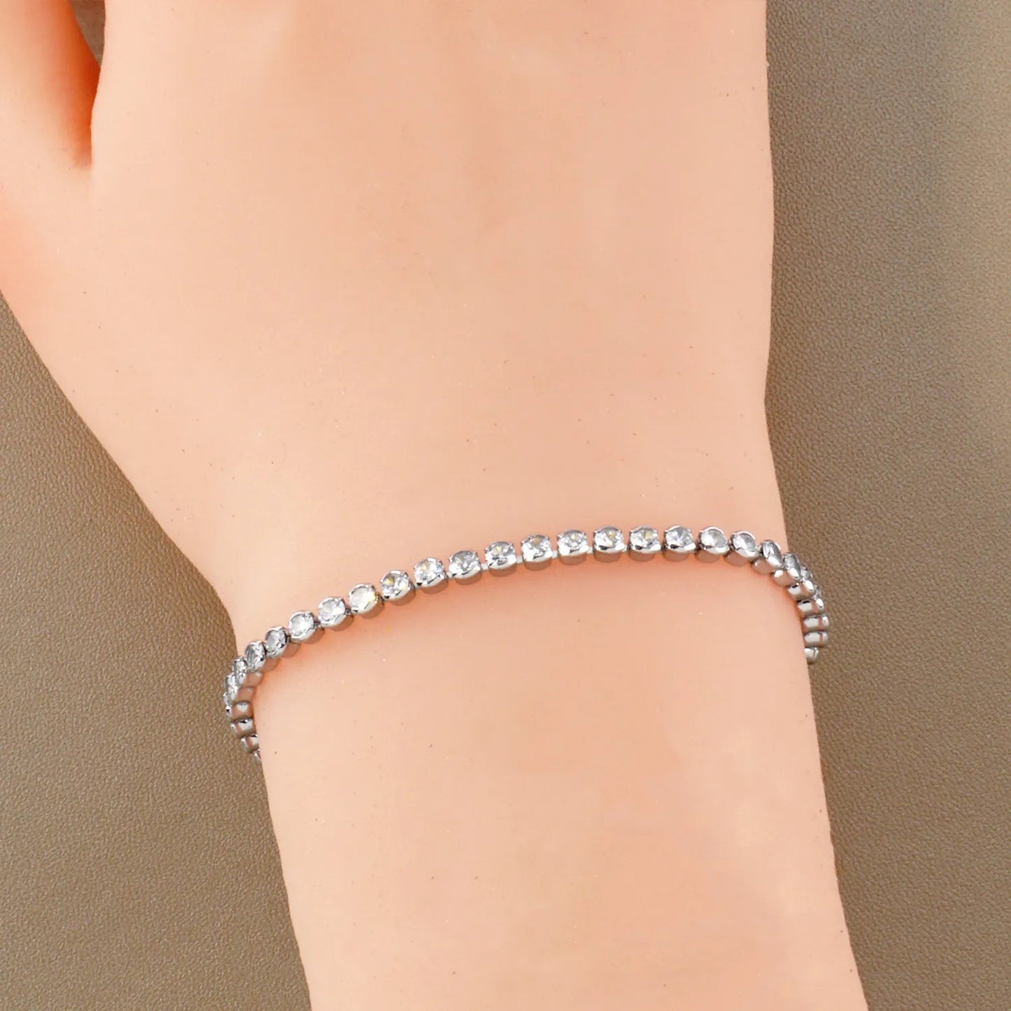 3mm Bezel-Set Cubic-Zirconia 7-Inch Brass Tennis Bracelet